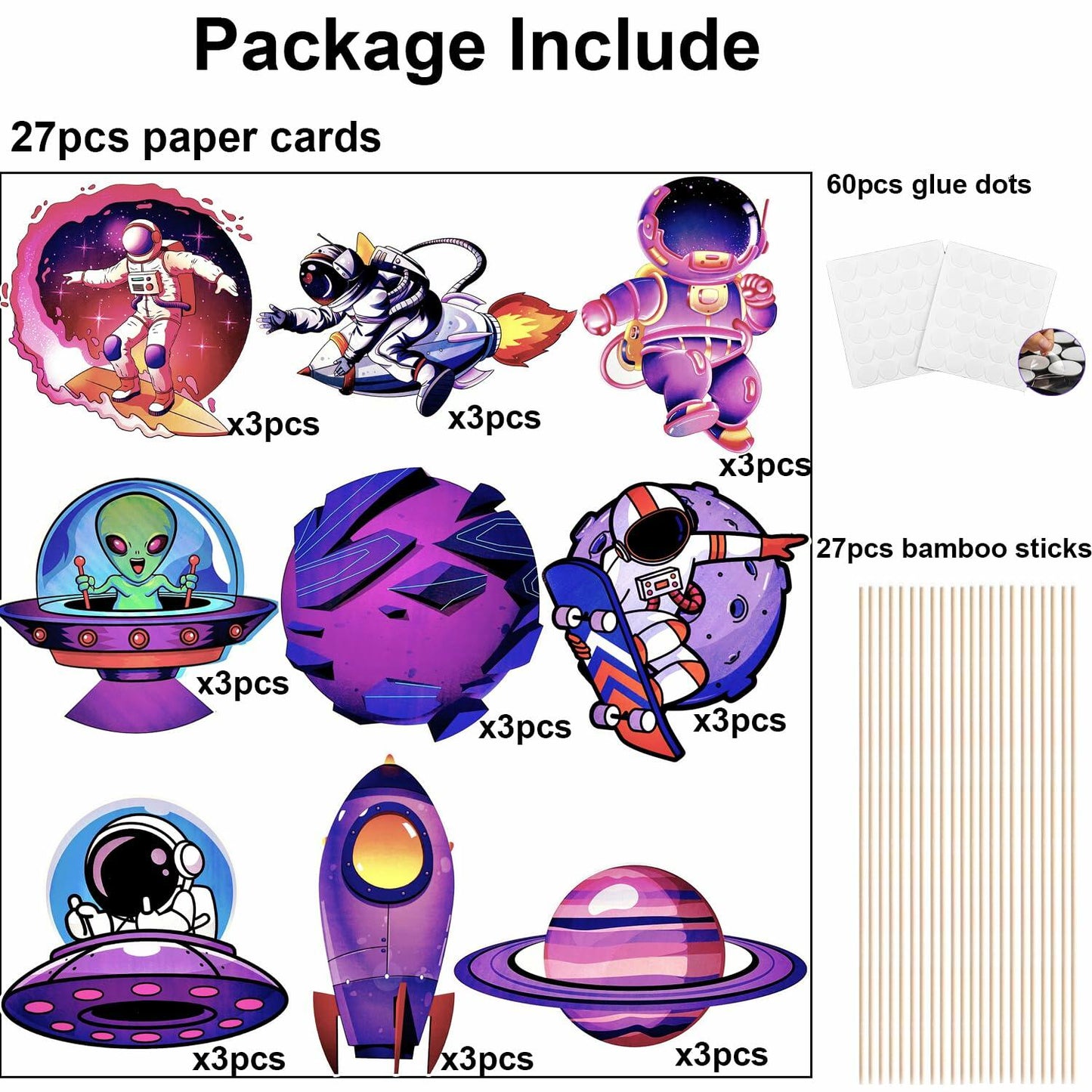 Outer Space Cake & Table Toppers 27pcs – Astronaut, Rocket & Alien Party Decor