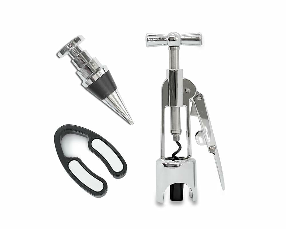 Lutong Wing Corkscrew Wine Opener Set w/ Foil Cutter & Stopper Chrome