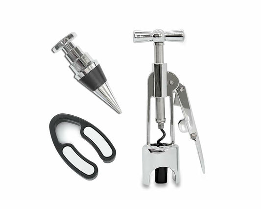 Lutong Wing Corkscrew Wine Opener Set w/ Foil Cutter & Stopper Chrome