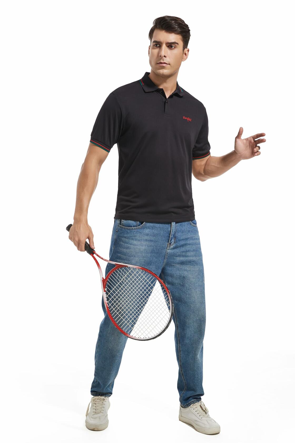 Derifelt Men’s Moisture-Wicking Polo – Quick Dry, UV Protection, Black XL