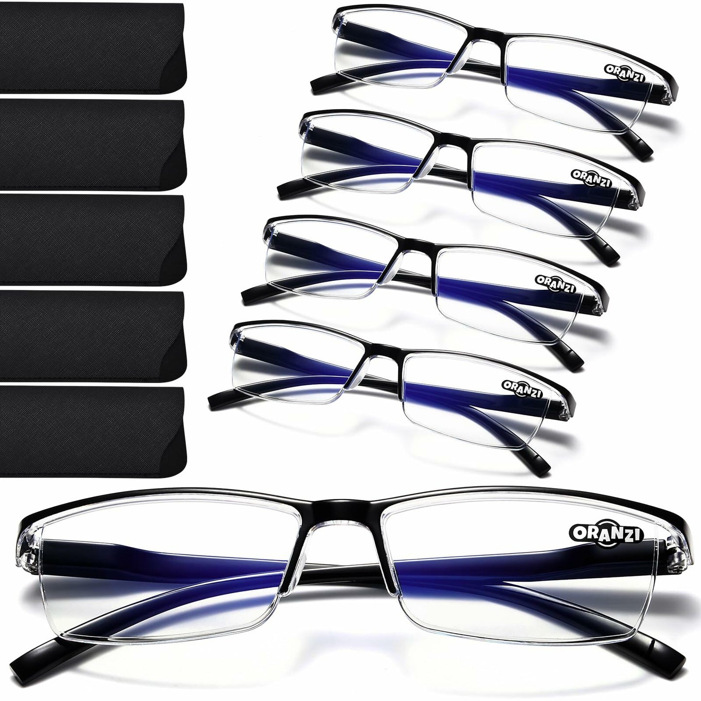 ORANZI 5-Pack Men's TR90 Reading Glasses Blue Light Blocking Anti-Eyestrain