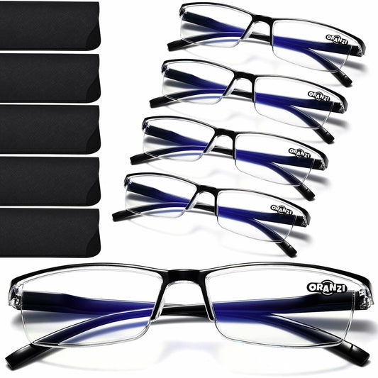 ORANZI 5-Pack Men's TR90 Reading Glasses Blue Light Blocking Anti-Eyestrain