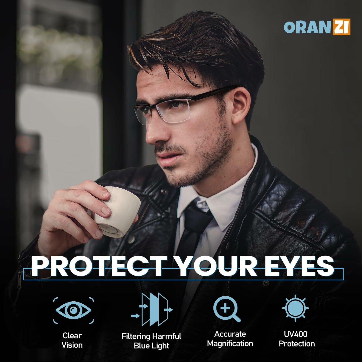 ORANZI 5-Pack Men's TR90 Reading Glasses Blue Light Blocking Anti-Eyestrain