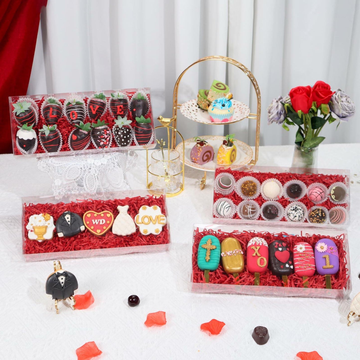 RomanticBaking 20PCS Clear Cookie Boxes 12x5x2in Easter Treat Bakery Gift Box