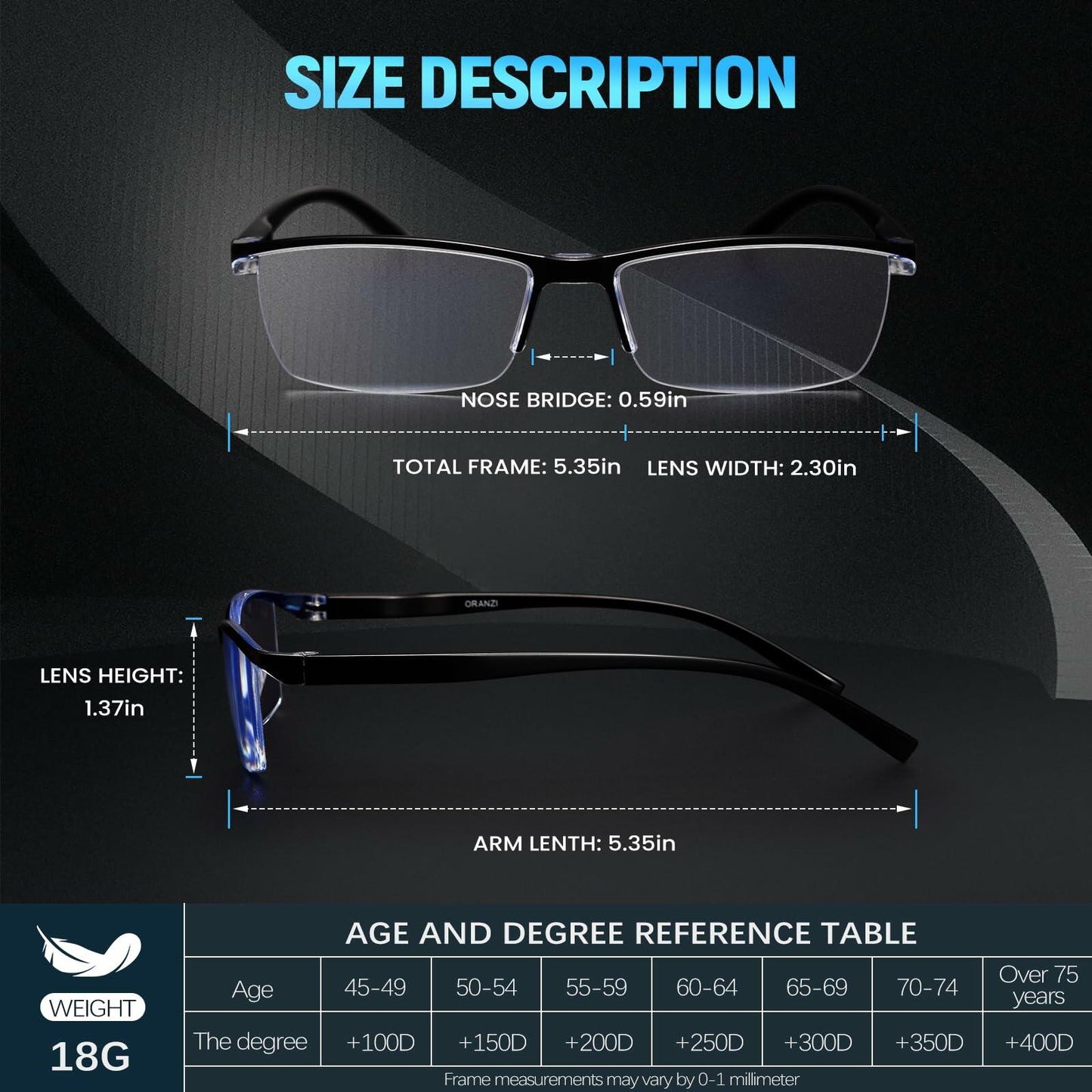 ORANZI 5-Pack Men's TR90 Reading Glasses Blue Light Blocking Anti-Eyestrain