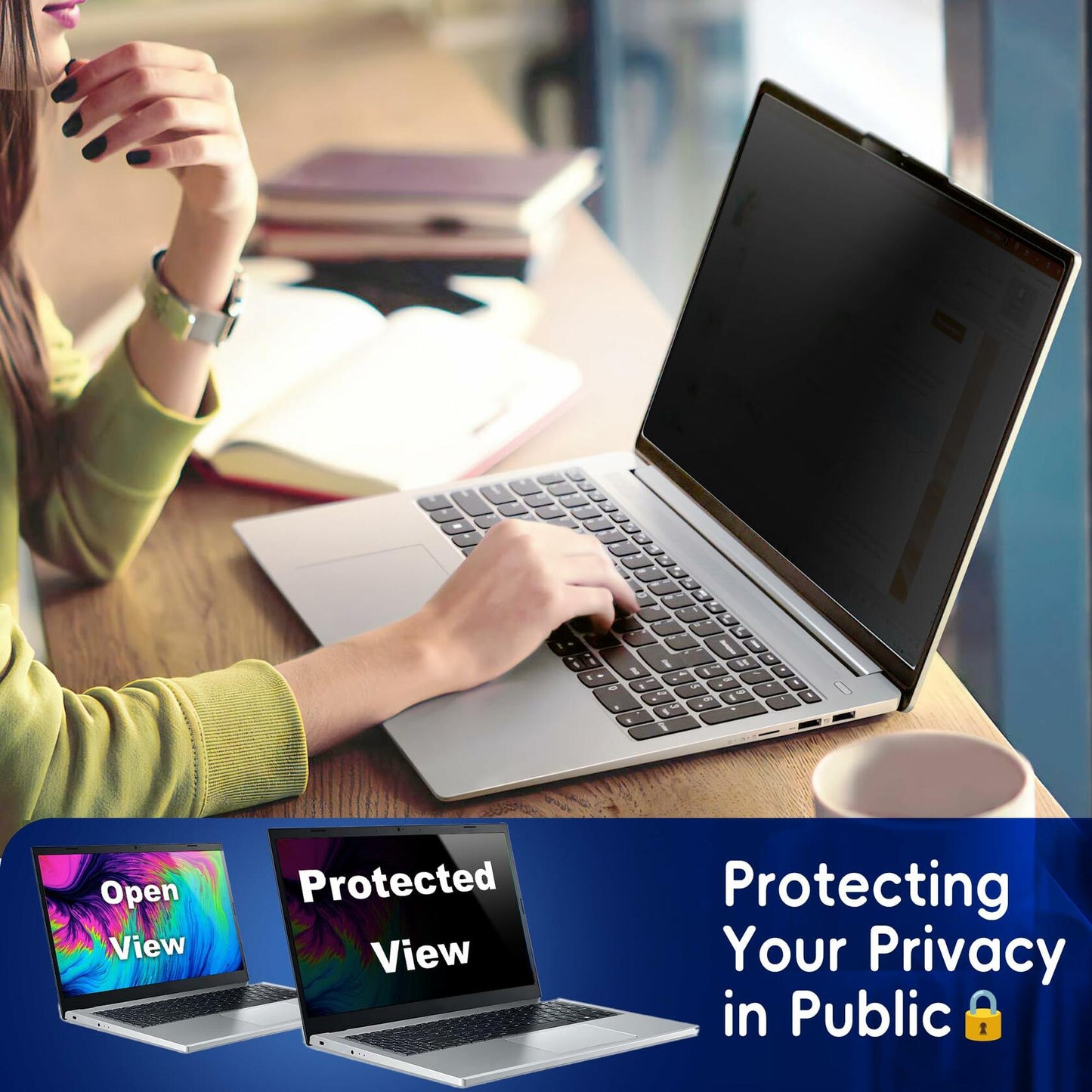 TOPrivaTech Laptop Privacy Screen 15.6” 16:9 Anti-Glare Blue Light Filter