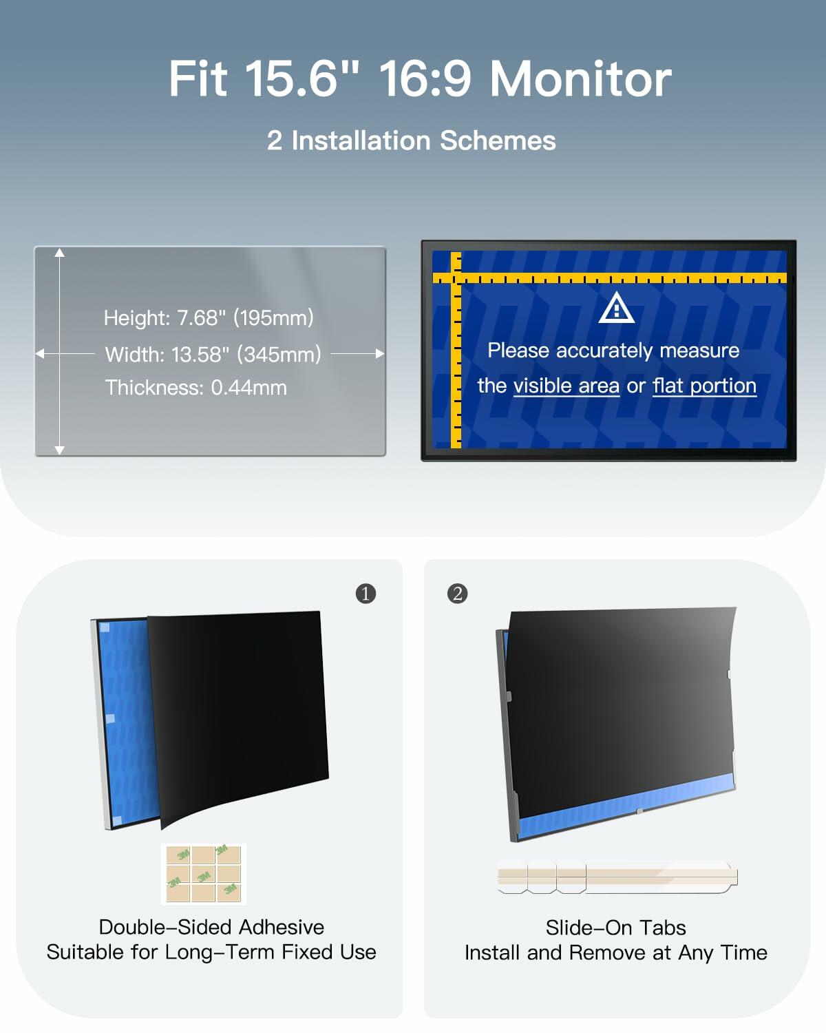 TOPrivaTech Laptop Privacy Screen 15.6” 16:9 Anti-Glare Blue Light Filter