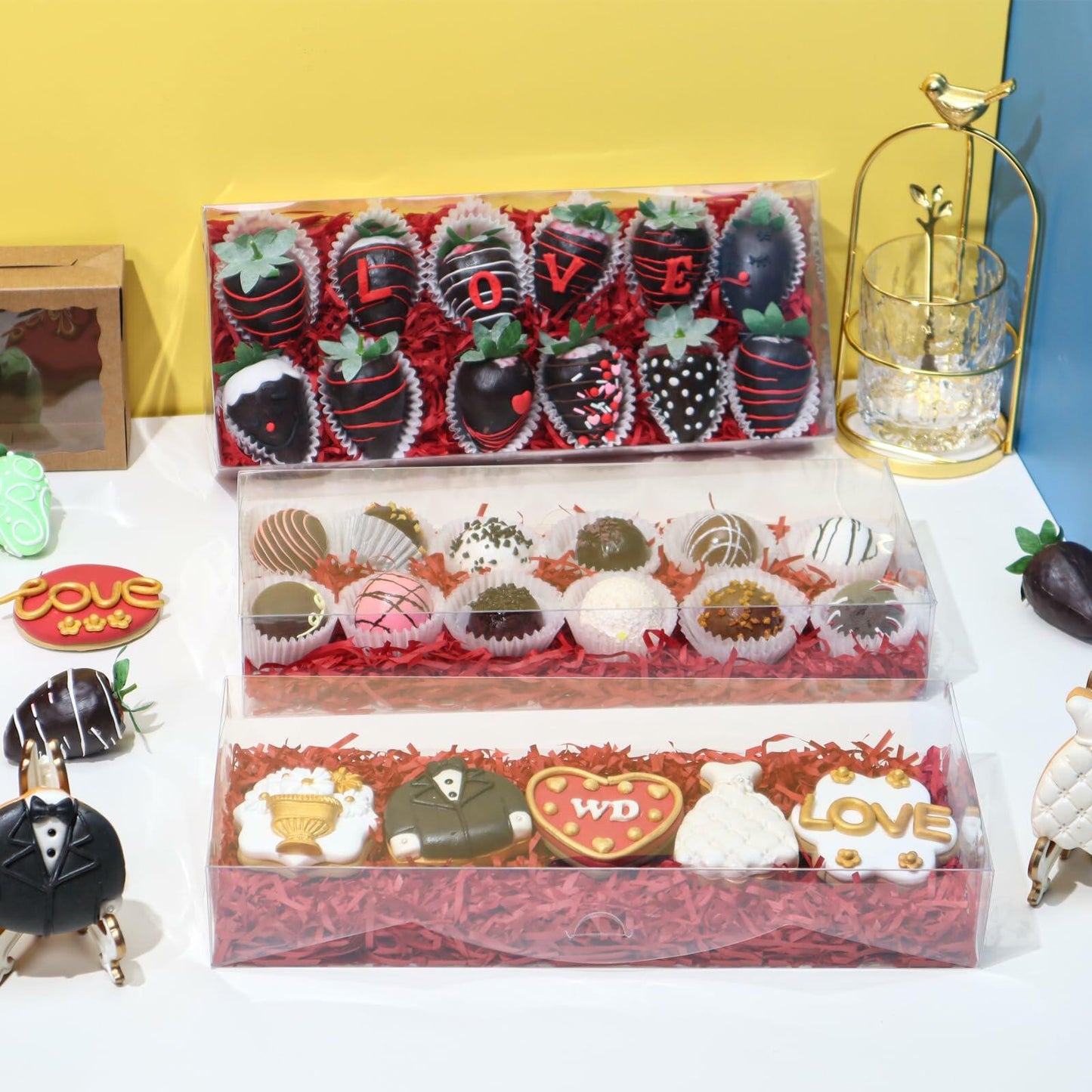 RomanticBaking 20PCS Clear Cookie Boxes 12x5x2in Easter Treat Bakery Gift Box