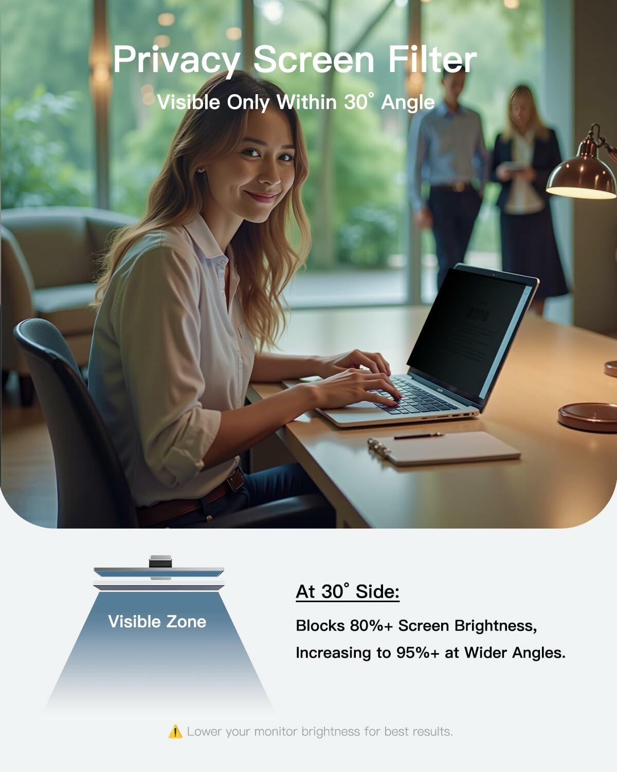 TOPrivaTech Laptop Privacy Screen 15.6” 16:9 Anti-Glare Blue Light Filter