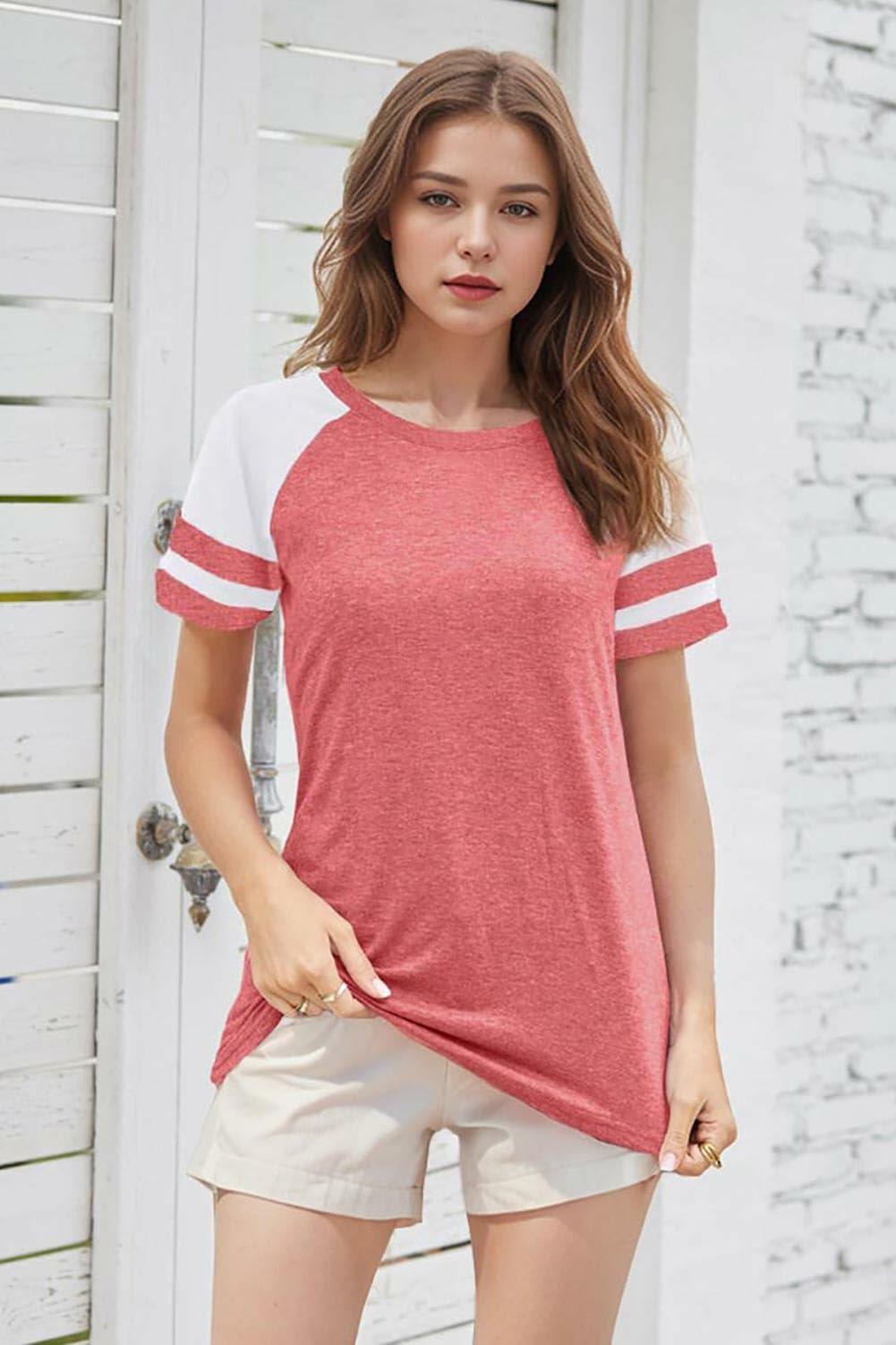 Wielsscca Women’s Summer Casual Tee – Pink, Small, Short Sleeve Loose Fit
