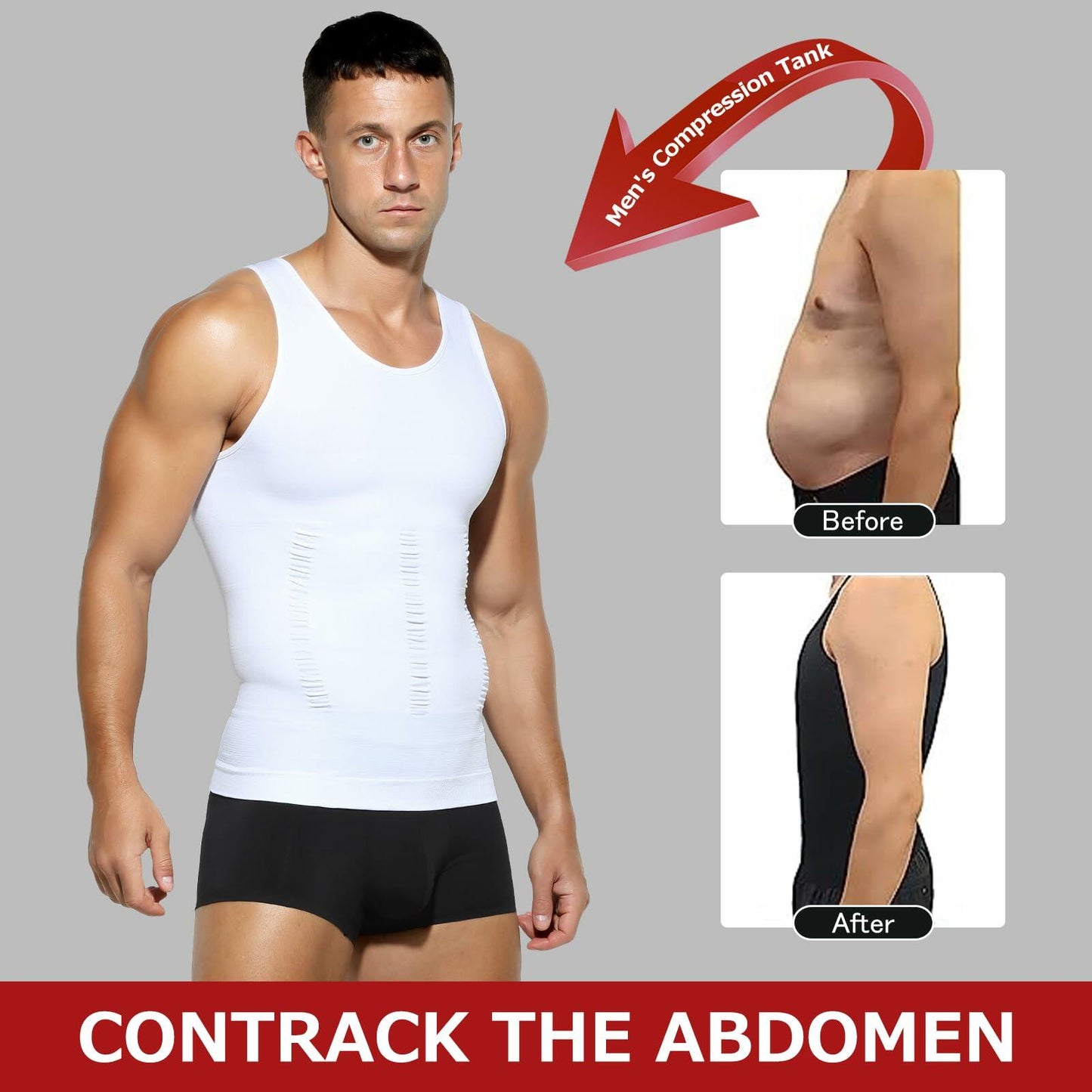 Casey Kevin Men’s Sleeveless Compression Shirt – White XL Body Shaper