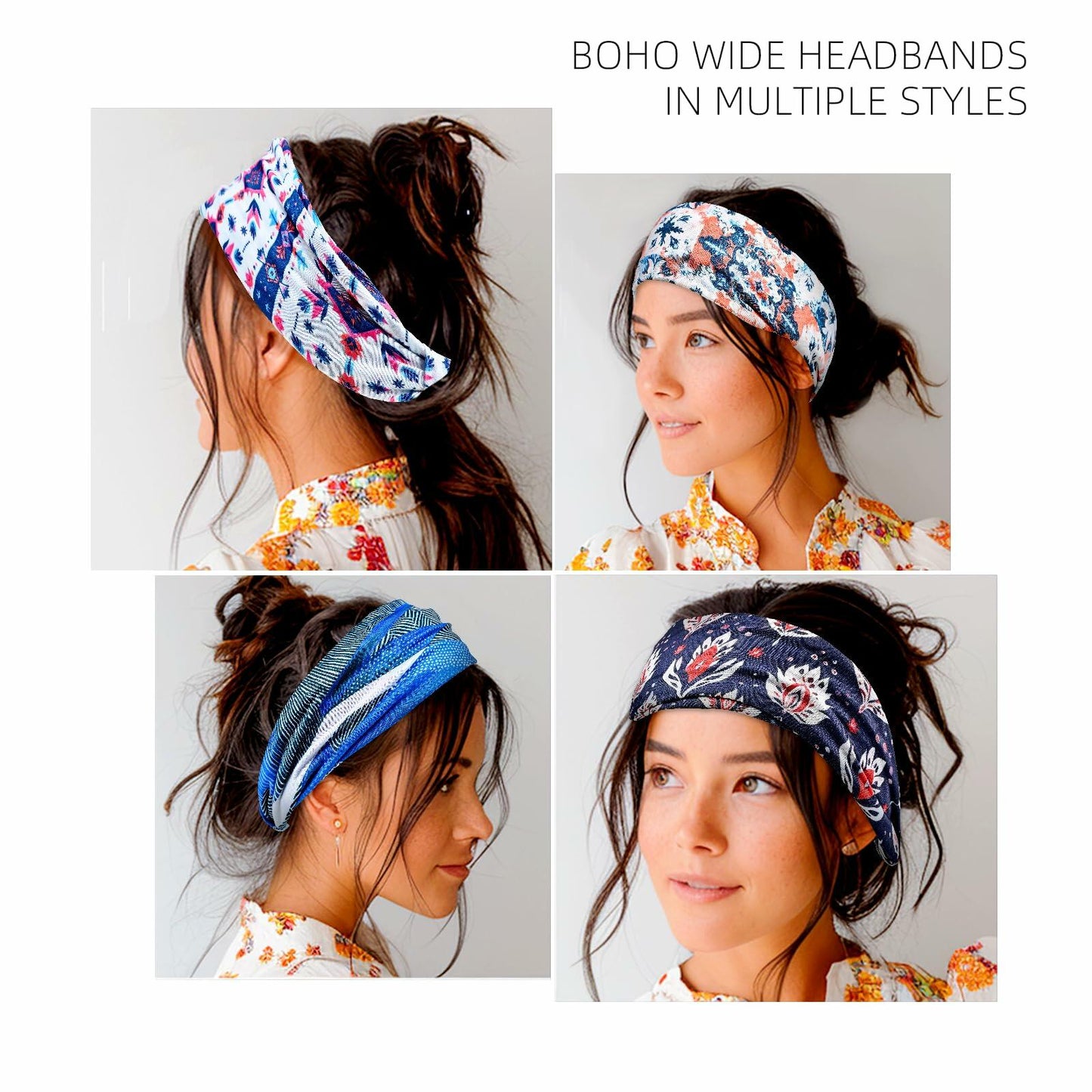 4-Pack Boho Knotted Wide Headbands for Women Yoga Workout African Head Wrap