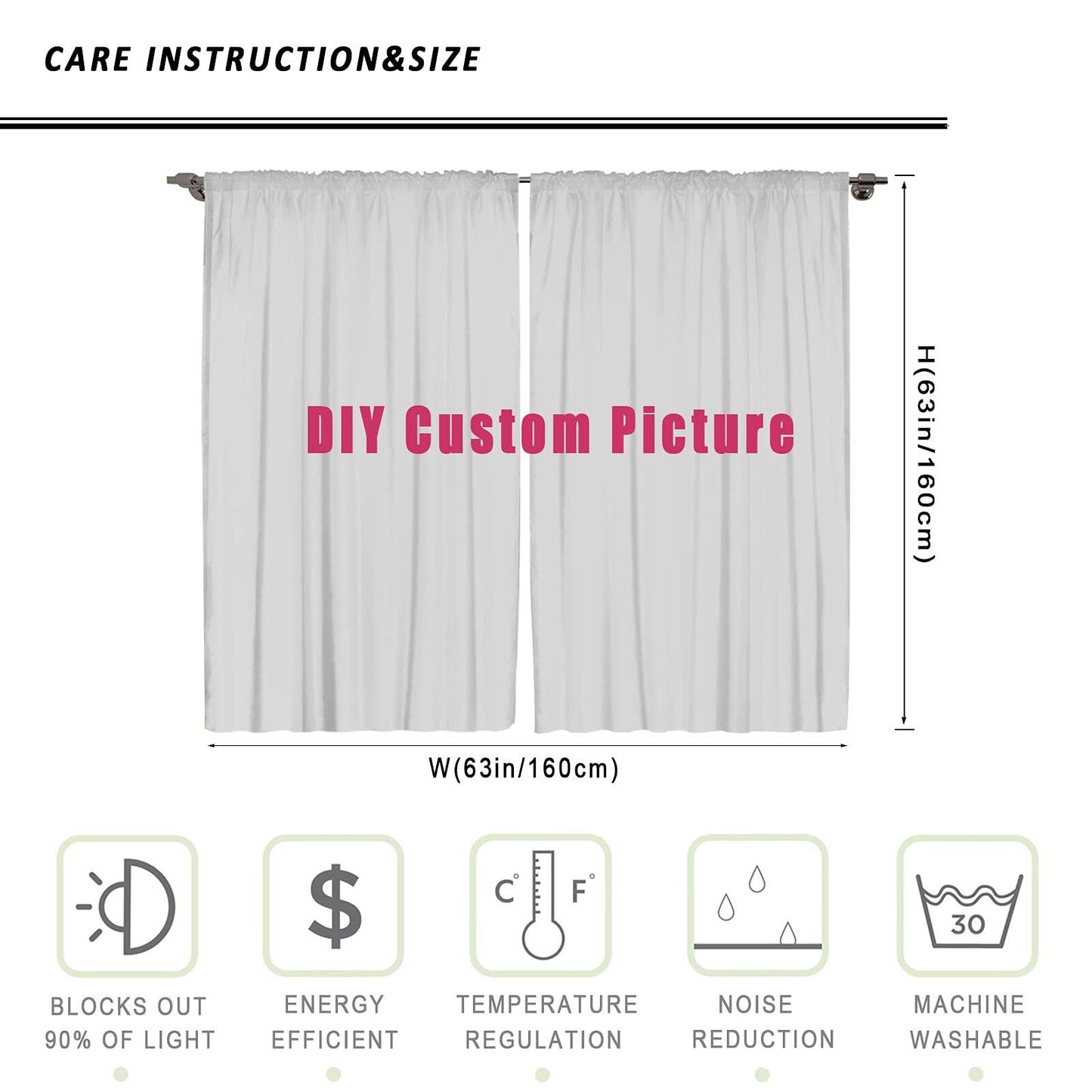 Baseball Blackout Curtains American Flag Thermal Rod Pocket 63x63in ✅