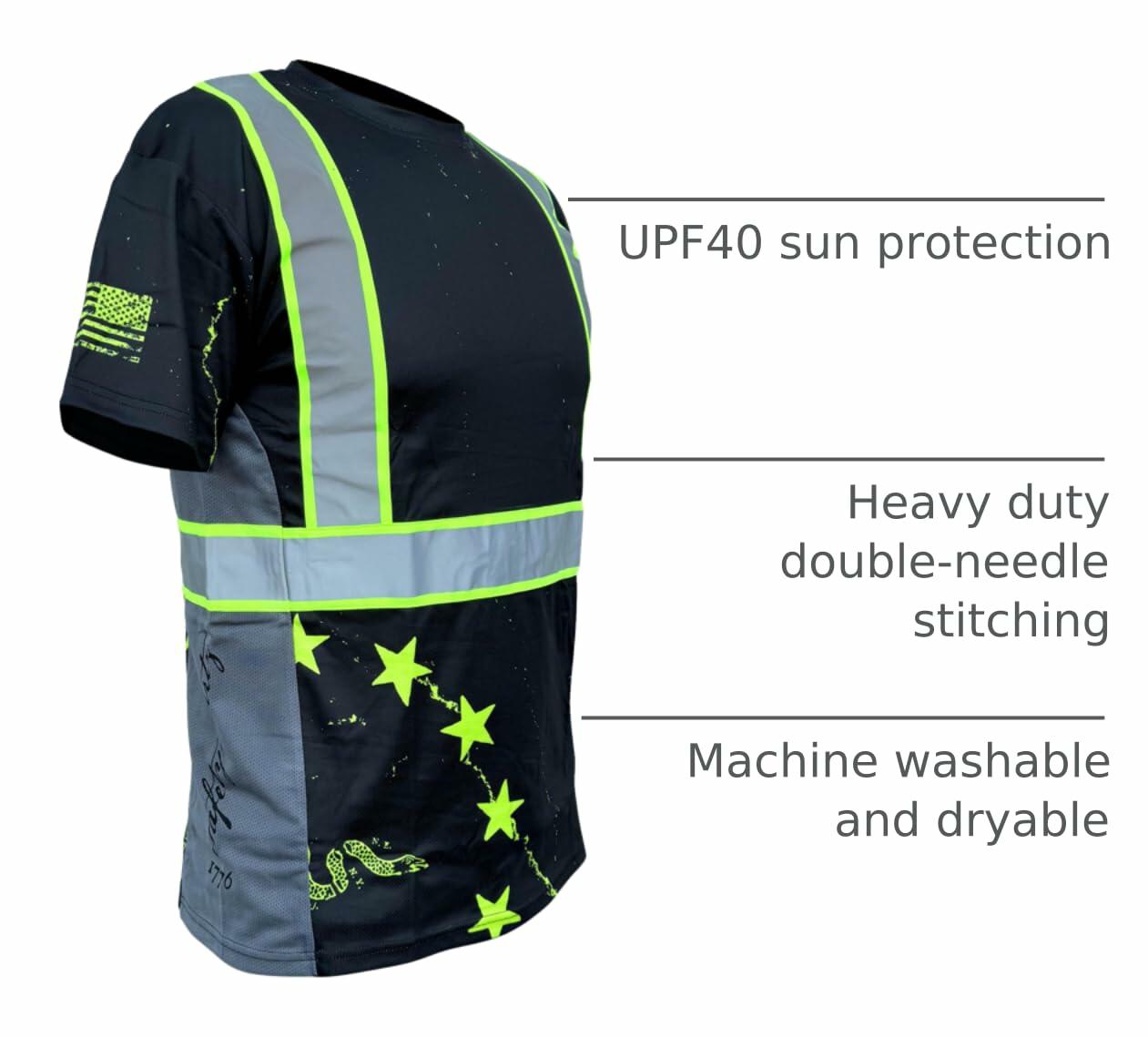 SafetyShirtz Men’s SS360 Stealth 1776 Betsy Ross Reflective UPF 40 Shirt M