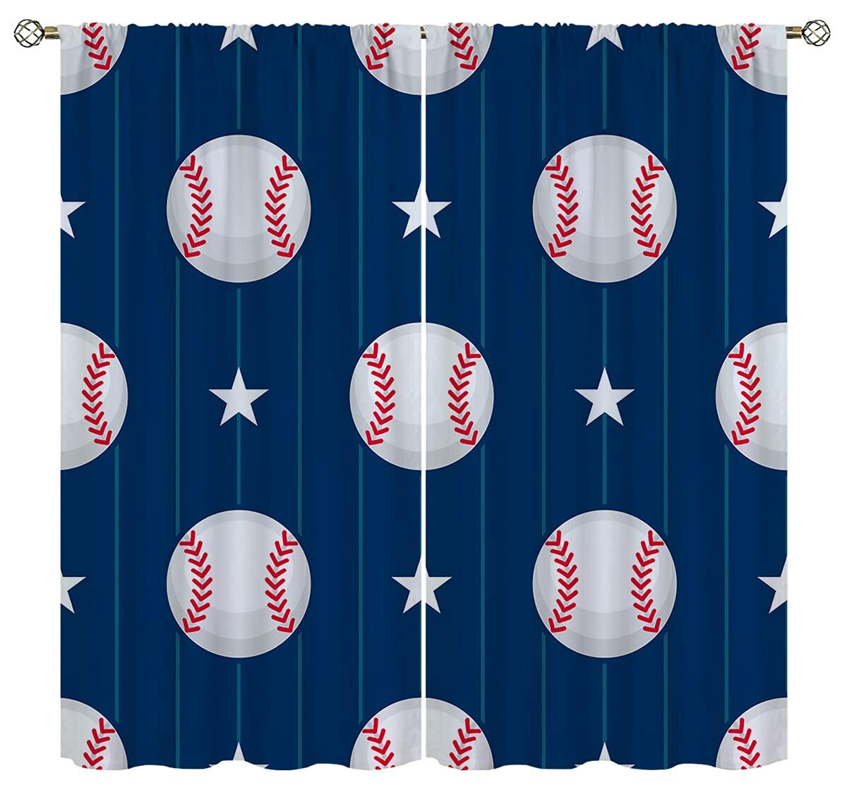 Baseball Blackout Curtains American Flag Thermal Rod Pocket 63x63in ✅