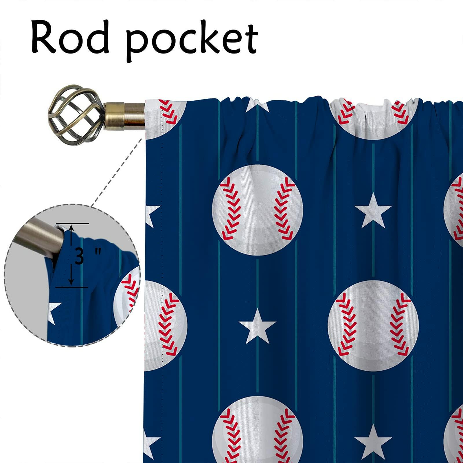 Baseball Blackout Curtains American Flag Thermal Rod Pocket 63x63in ✅