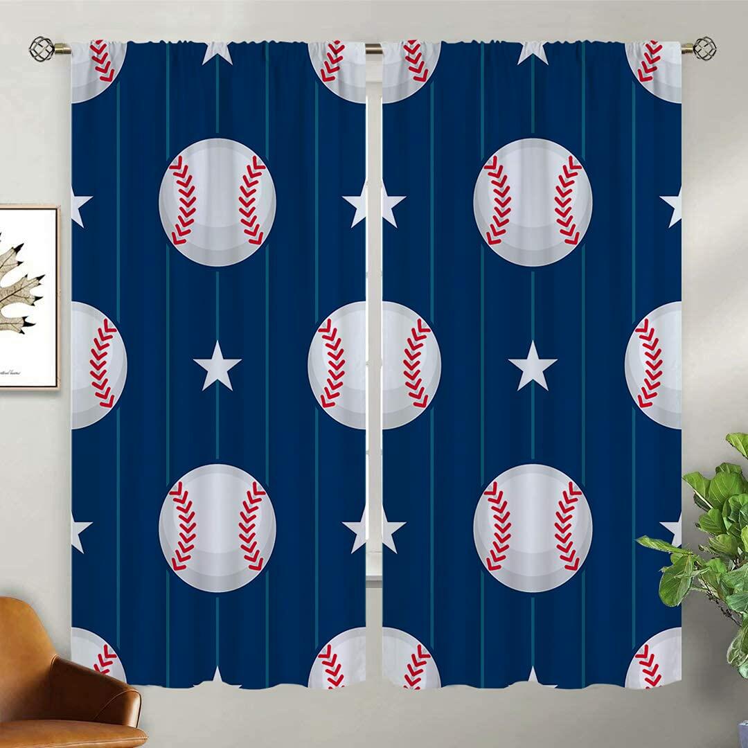 Baseball Blackout Curtains American Flag Thermal Rod Pocket 63x63in ✅