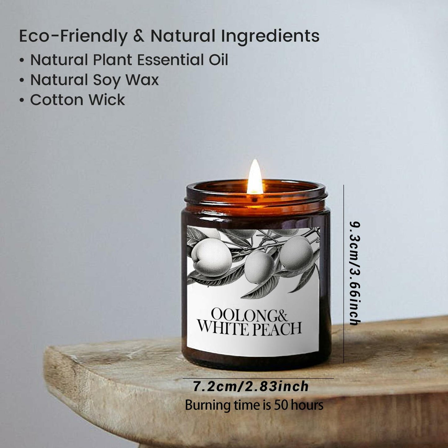 Oolong & White Peach Scented Soy Candle Aromatherapy Black Jar Gift