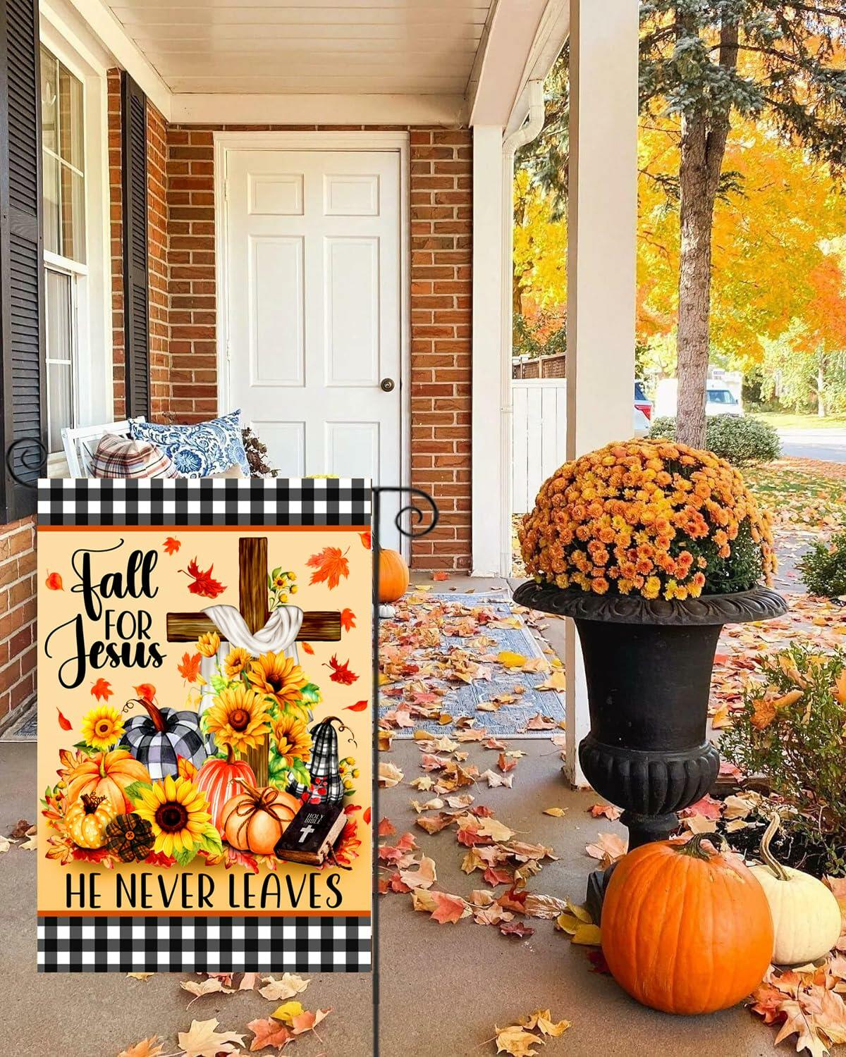 4SEASONS POD “Fall For Jesus” Autumn Pumpkin Christian Garden Flag 12x18