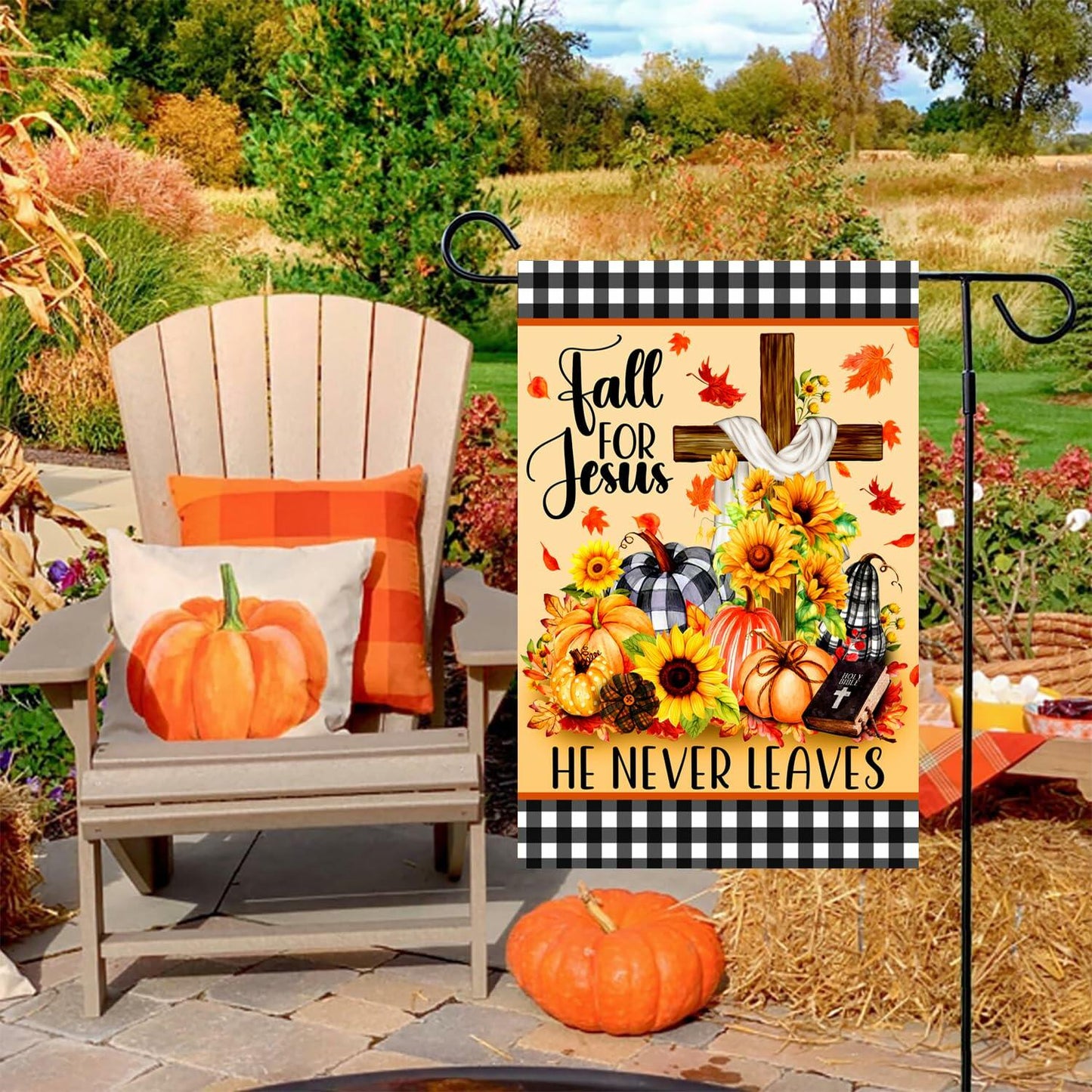 4SEASONS POD “Fall For Jesus” Autumn Pumpkin Christian Garden Flag 12x18