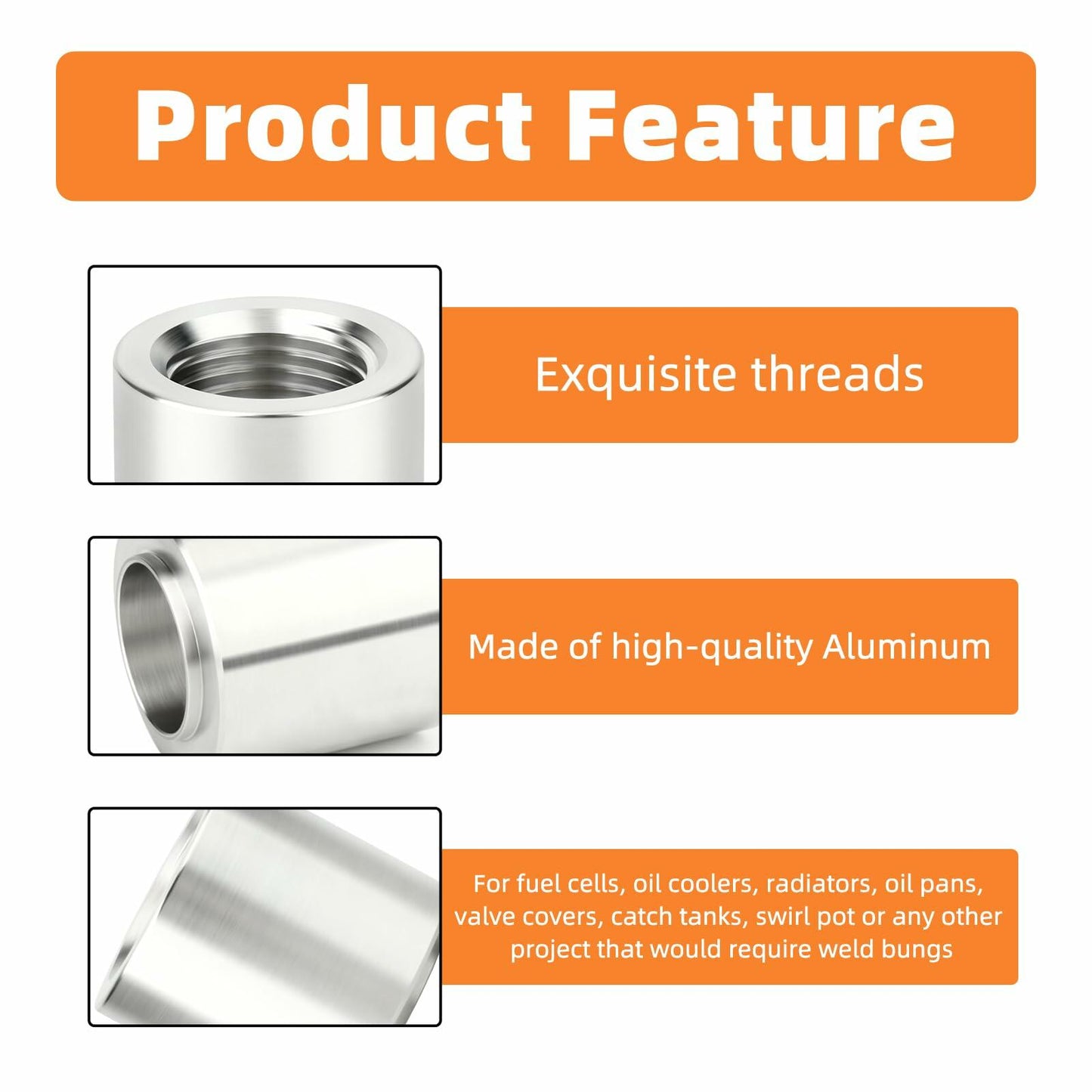 GASHER 4PCS Aluminum 1/4" NPT Weld-On Bung Female Pipe Thread Fuel Fittings