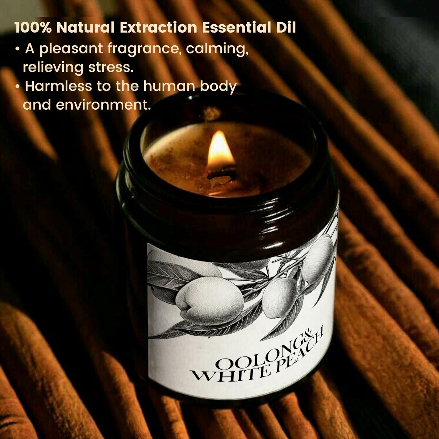 Oolong & White Peach Scented Soy Candle Aromatherapy Black Jar Gift