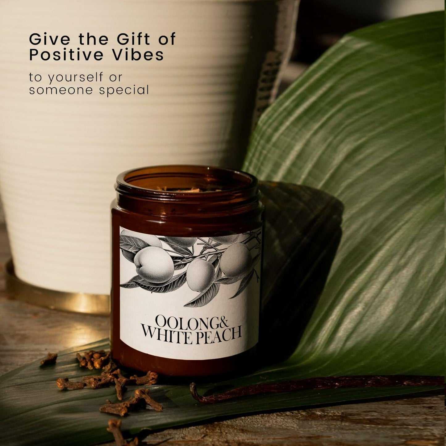 Oolong & White Peach Scented Soy Candle Aromatherapy Black Jar Gift