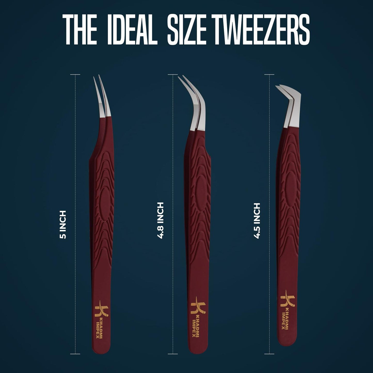 KHADMI IMPEX Eyelash Extension Tweezers Set Straight Curved Volume Black