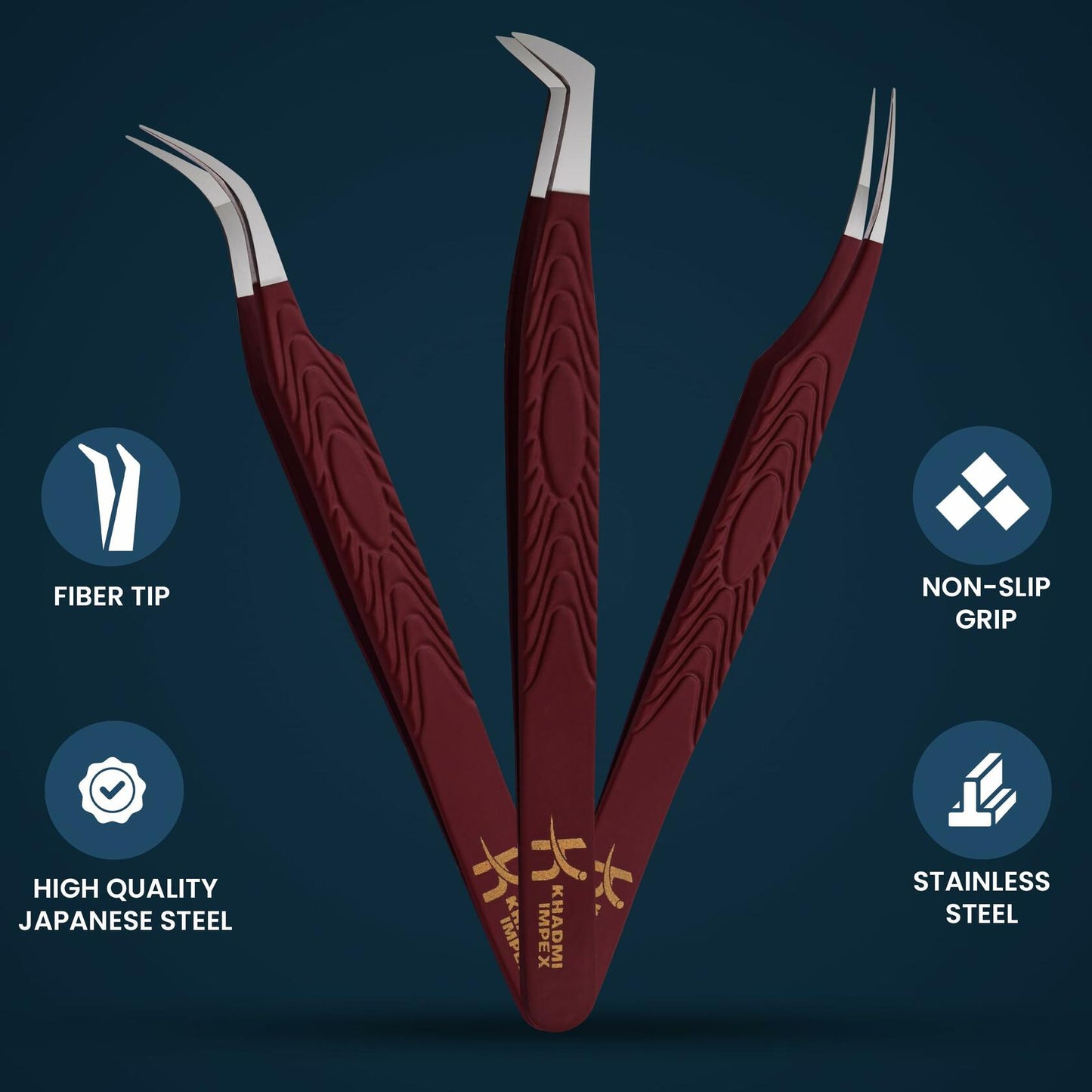 KHADMI IMPEX Eyelash Extension Tweezers Set Straight Curved Volume Black