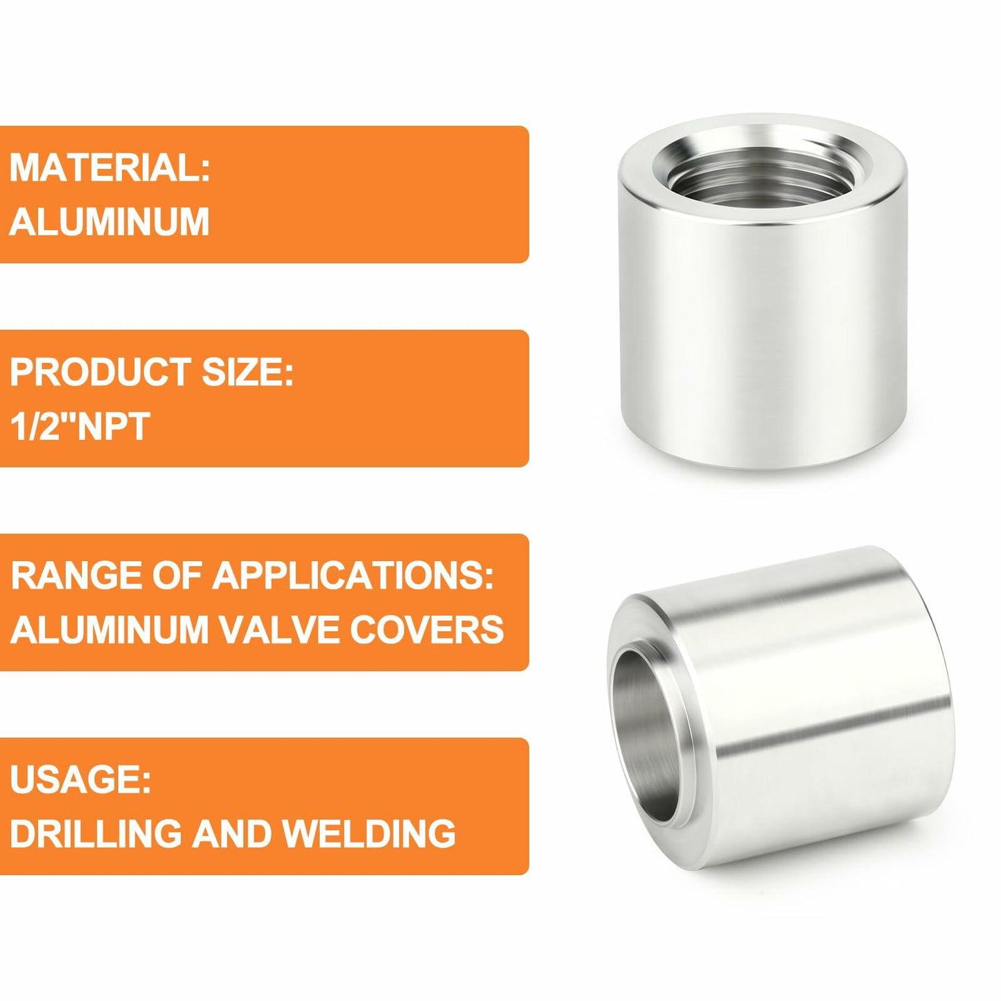 GASHER 4PCS Aluminum 1/4" NPT Weld-On Bung Female Pipe Thread Fuel Fittings