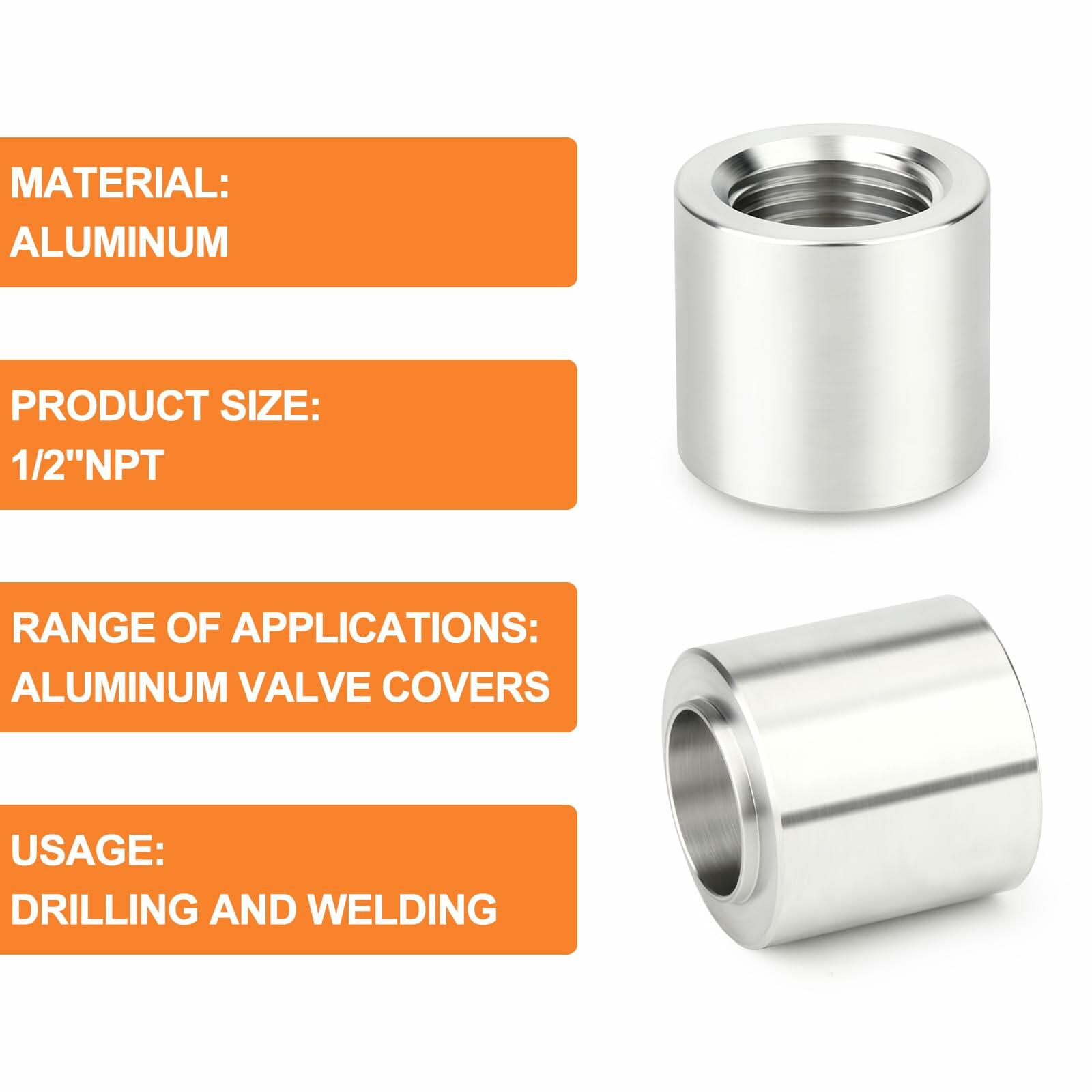 GASHER 4PCS Aluminum 1/4" NPT Weld-On Bung Female Pipe Thread Fuel Fittings