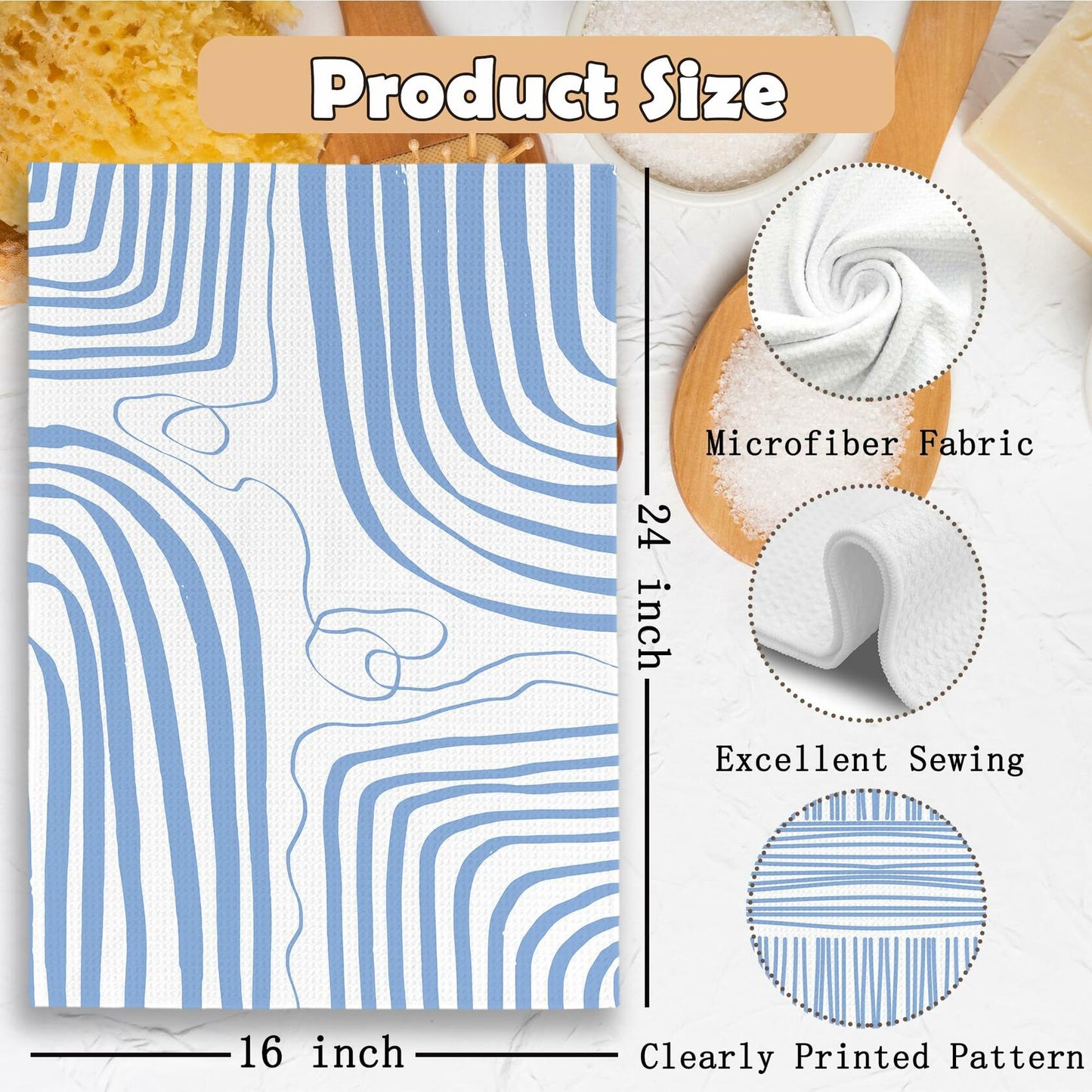 TAEDIN 2PCS Blue Abstract Art Kitchen Towels 16x24in Dish Tea Towels