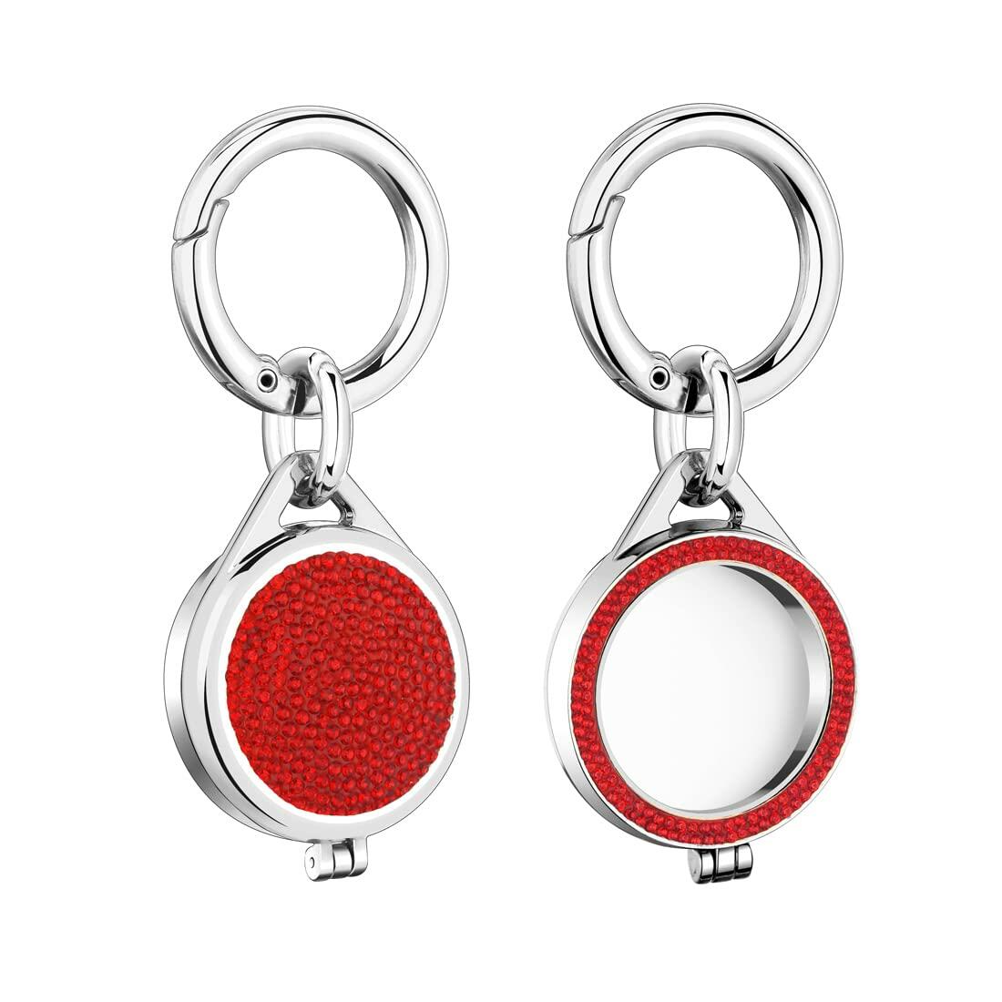 AirTag Case with Keychain Sparkly Diamond Bling Shockproof Cover Red-Steel