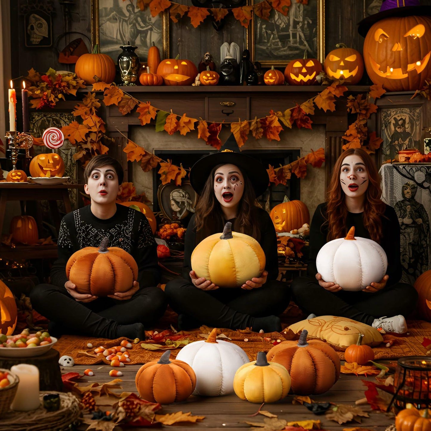 Yookeer 2PCS Halloween Pumpkin Throw Pillows Velvet 3D Soft Decorative Cushion