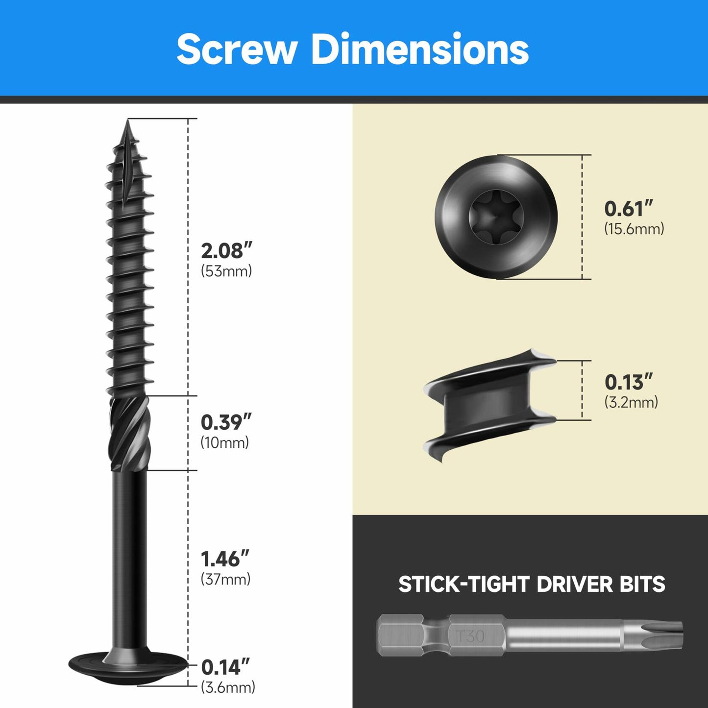Marysino #14 x 4” Lag Screws 100PCS Heavy Duty Wood Screws Black Torx