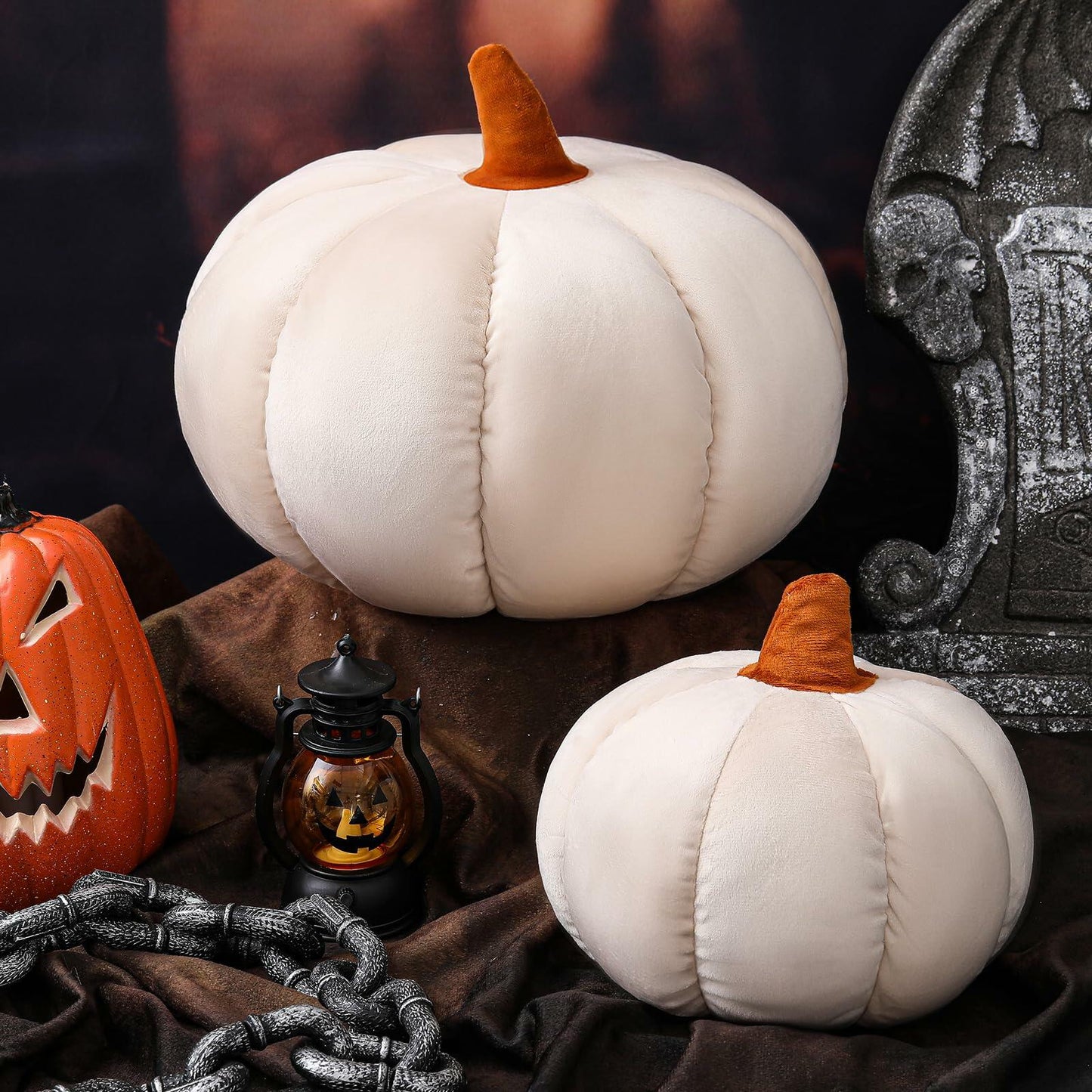 Yookeer 2PCS Halloween Pumpkin Throw Pillows Velvet 3D Soft Decorative Cushion