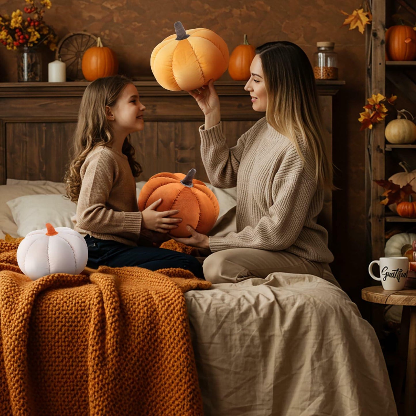 Yookeer 2PCS Halloween Pumpkin Throw Pillows Velvet 3D Soft Decorative Cushion