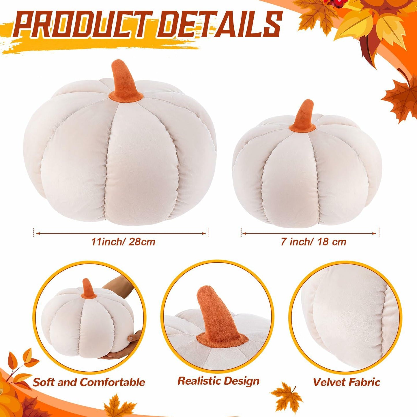 Yookeer 2PCS Halloween Pumpkin Throw Pillows Velvet 3D Soft Decorative Cushion