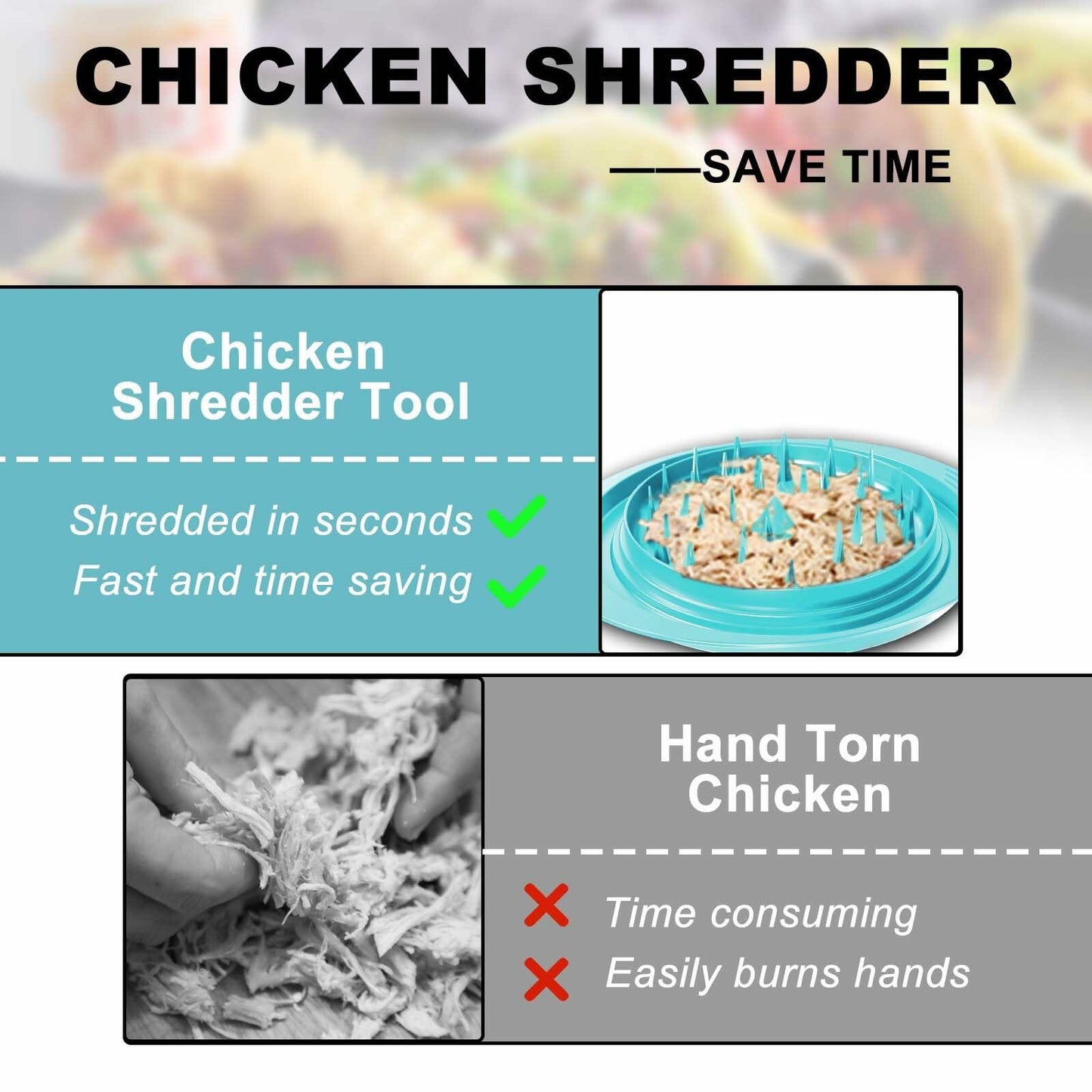 11” Chicken Shredder Tool Heavy Duty Meat Shredder BPA Free Light Green