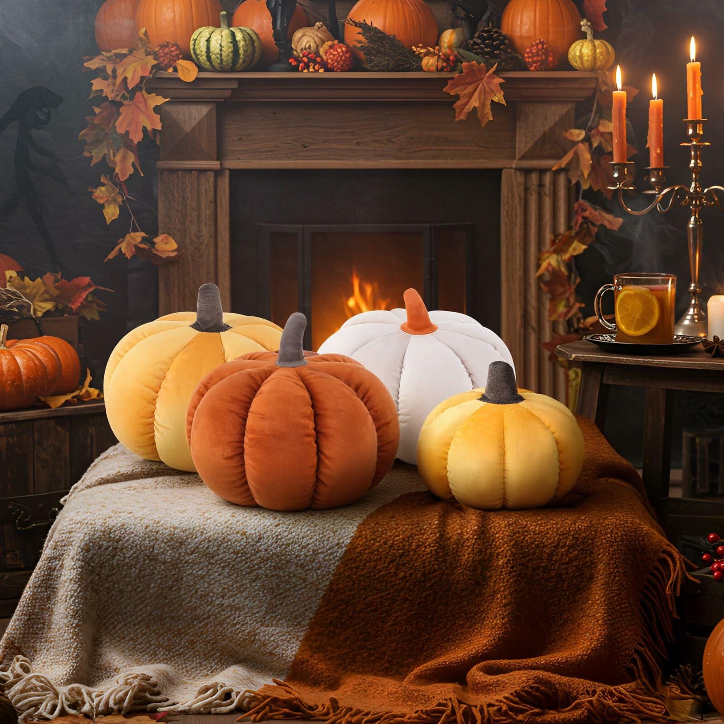 Yookeer 2PCS Halloween Pumpkin Throw Pillows Velvet 3D Soft Decorative Cushion