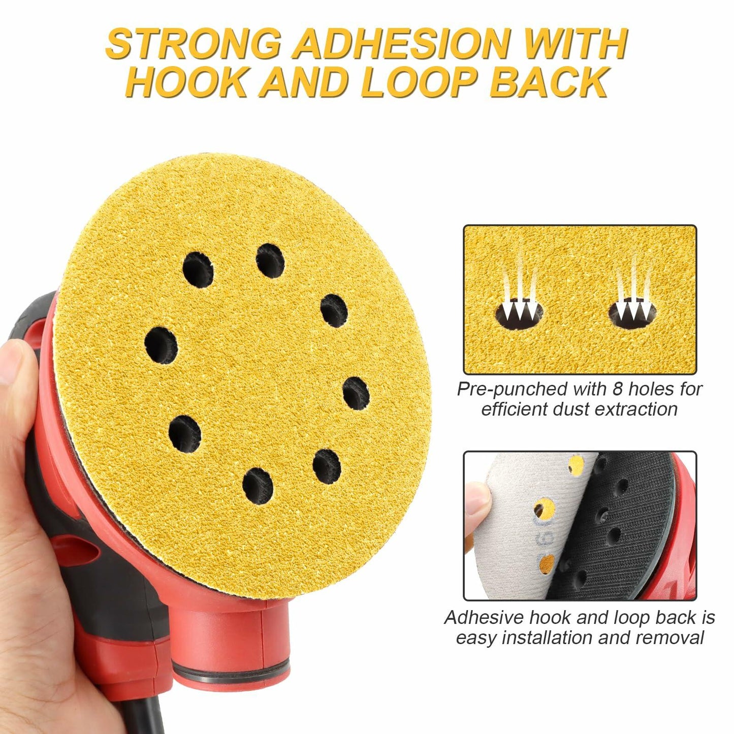 VFINE 5” 220 Grit Sandpaper 100PCS Hook & Loop Orbital Sanding Discs Wood