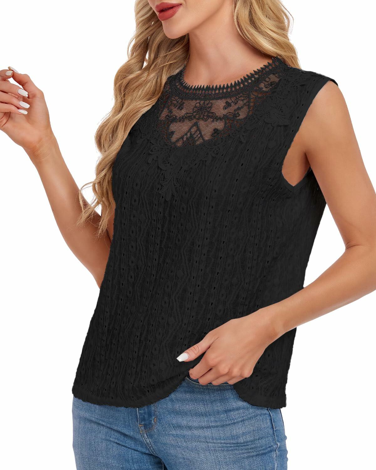 AGWISH Women’s Lace Tank Top Sleeveless Summer Casual Slim Fit Black S
