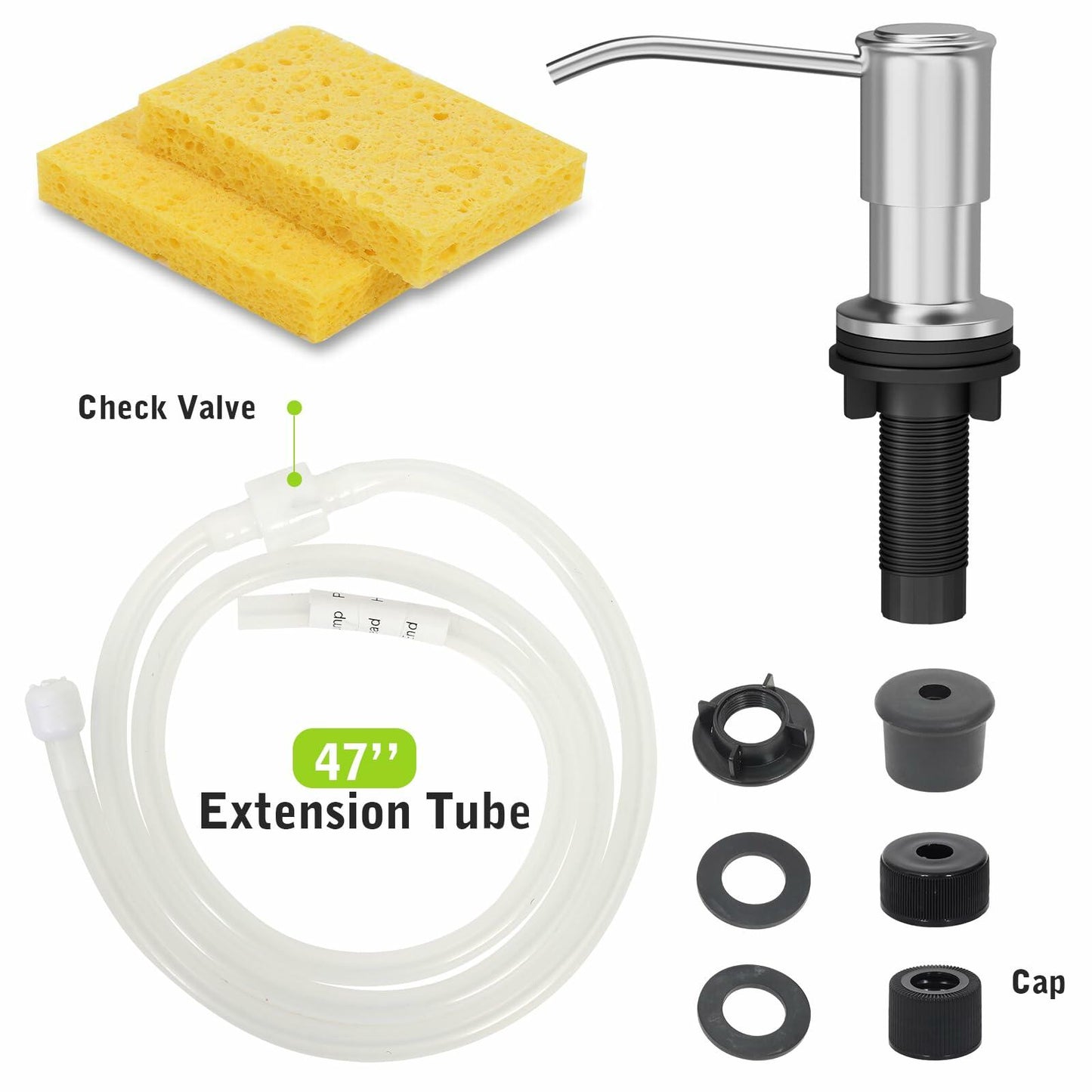 Kitchen Sink Soap Dispenser Brushed Nickel with Pump, Tube & 2 Sponges