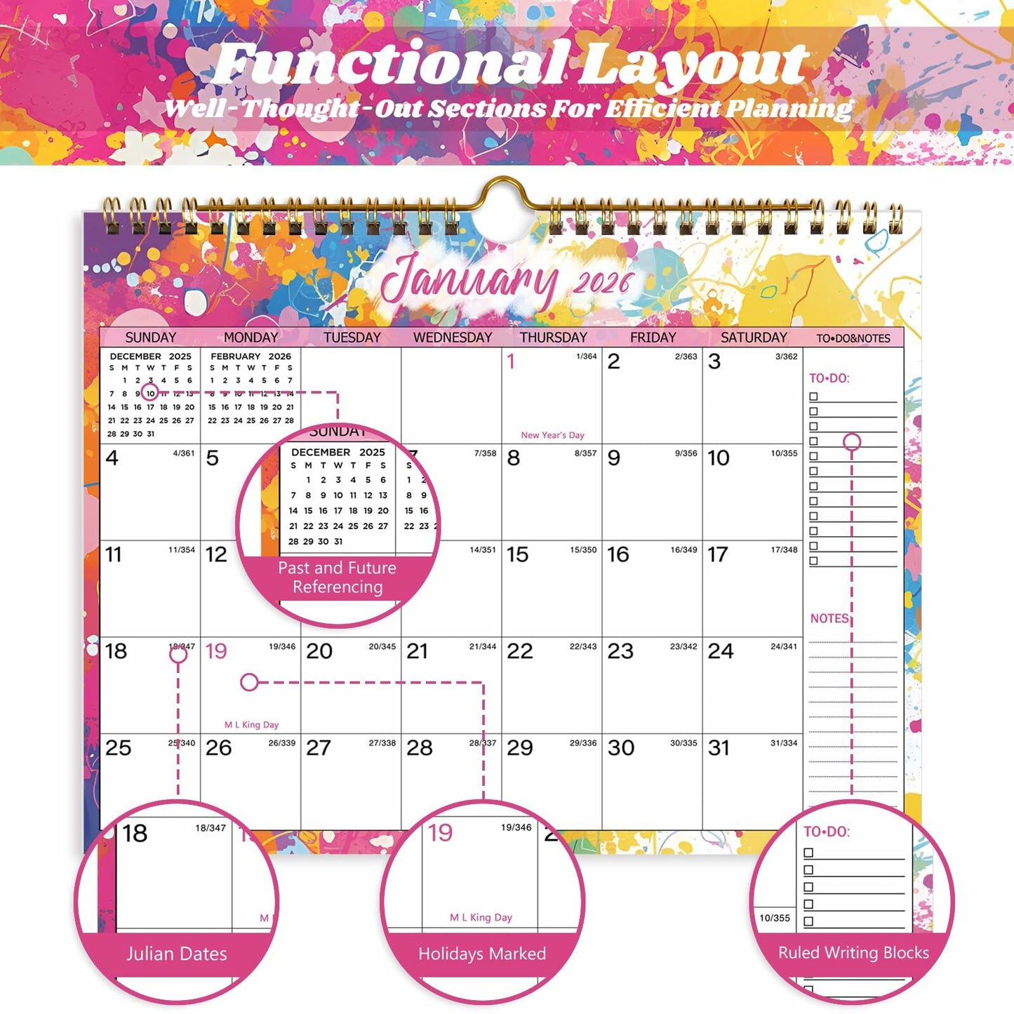 XISIDO 18-Month Wall Calendar 2025-2026 Starry Sky 11"x8.5" Julian Dates