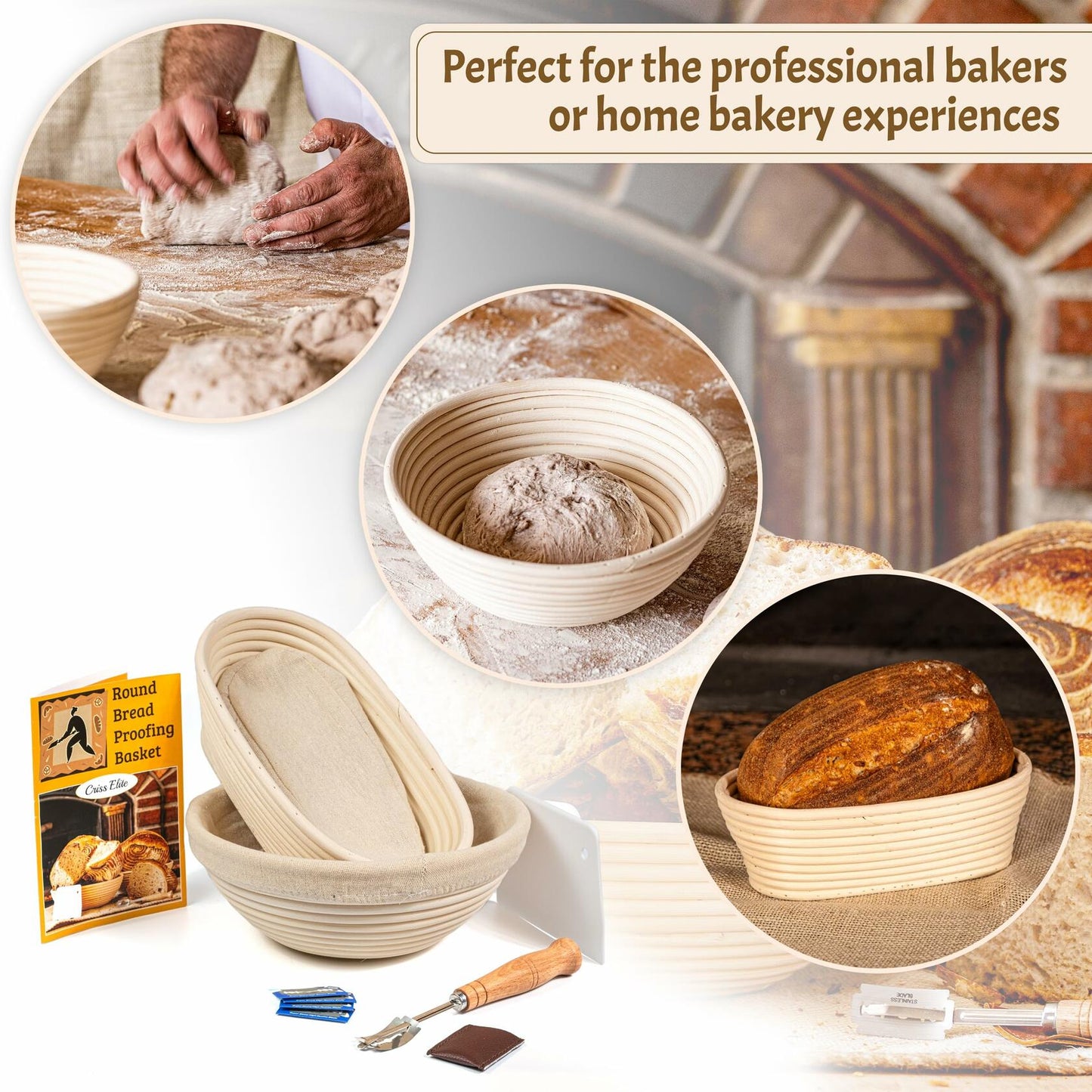 CRISS ELITE Sourdough Bread Baking Starter Kit 9" Banneton Proofing 2-Pack