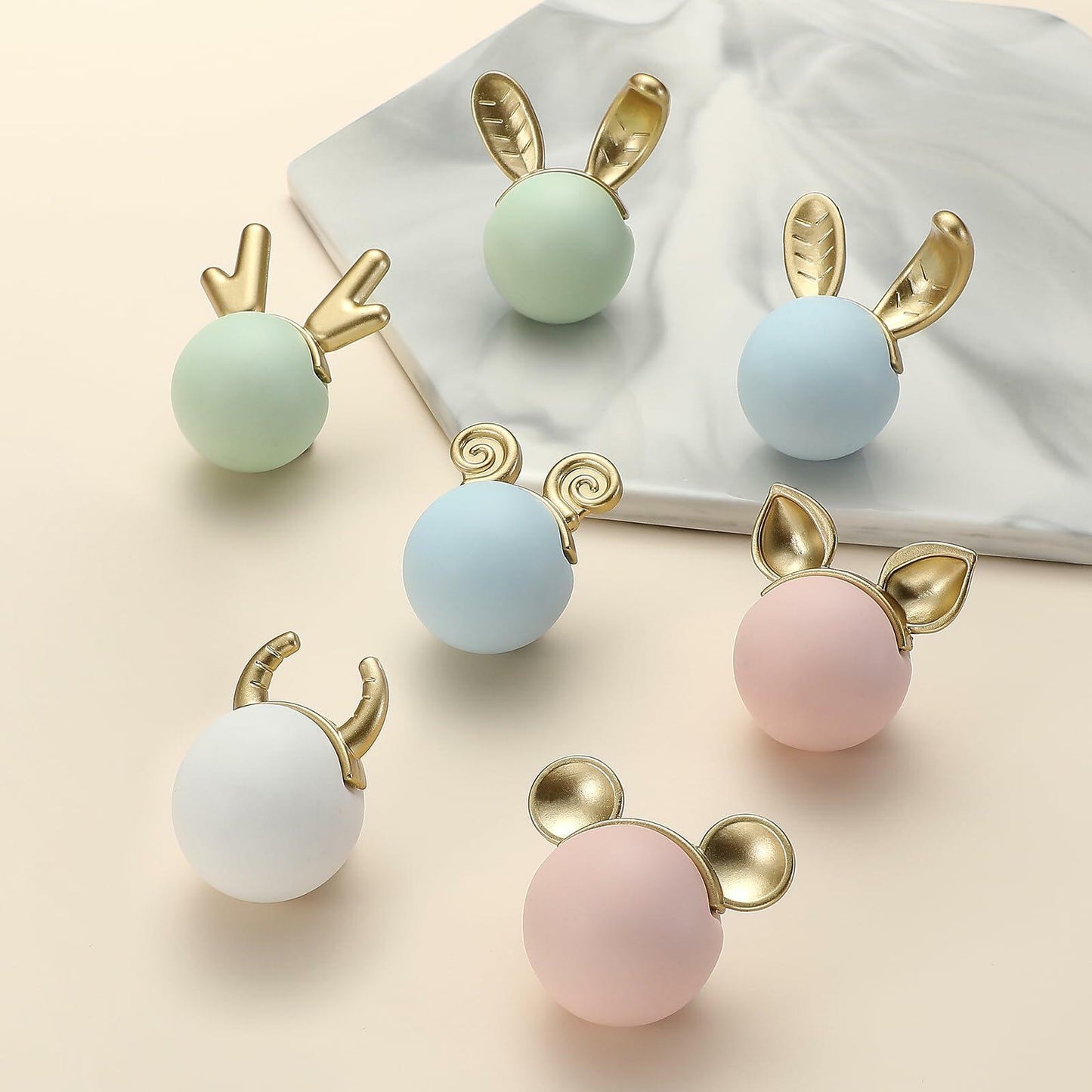 Evionlin 2pcs Green Rabbit Ceramic Cabinet Handles Kitchen Drawer Pulls