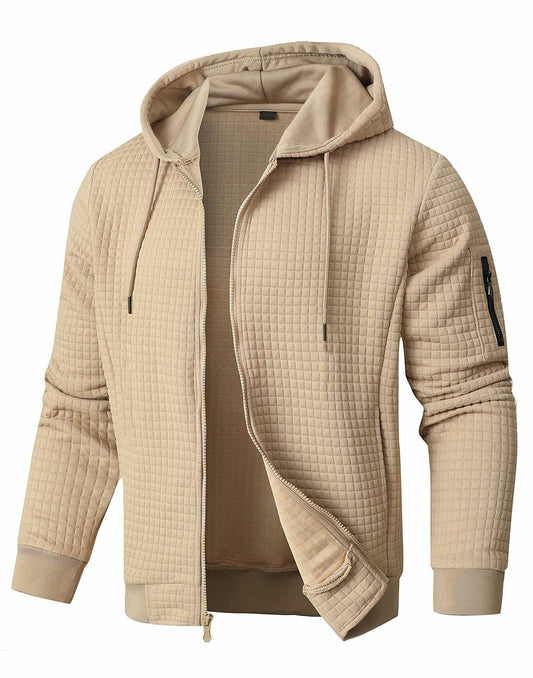 SAVKOOV Mens Lightweight Hoodie Full Zip Sweatshirt Casual Jacket Coat Khaki