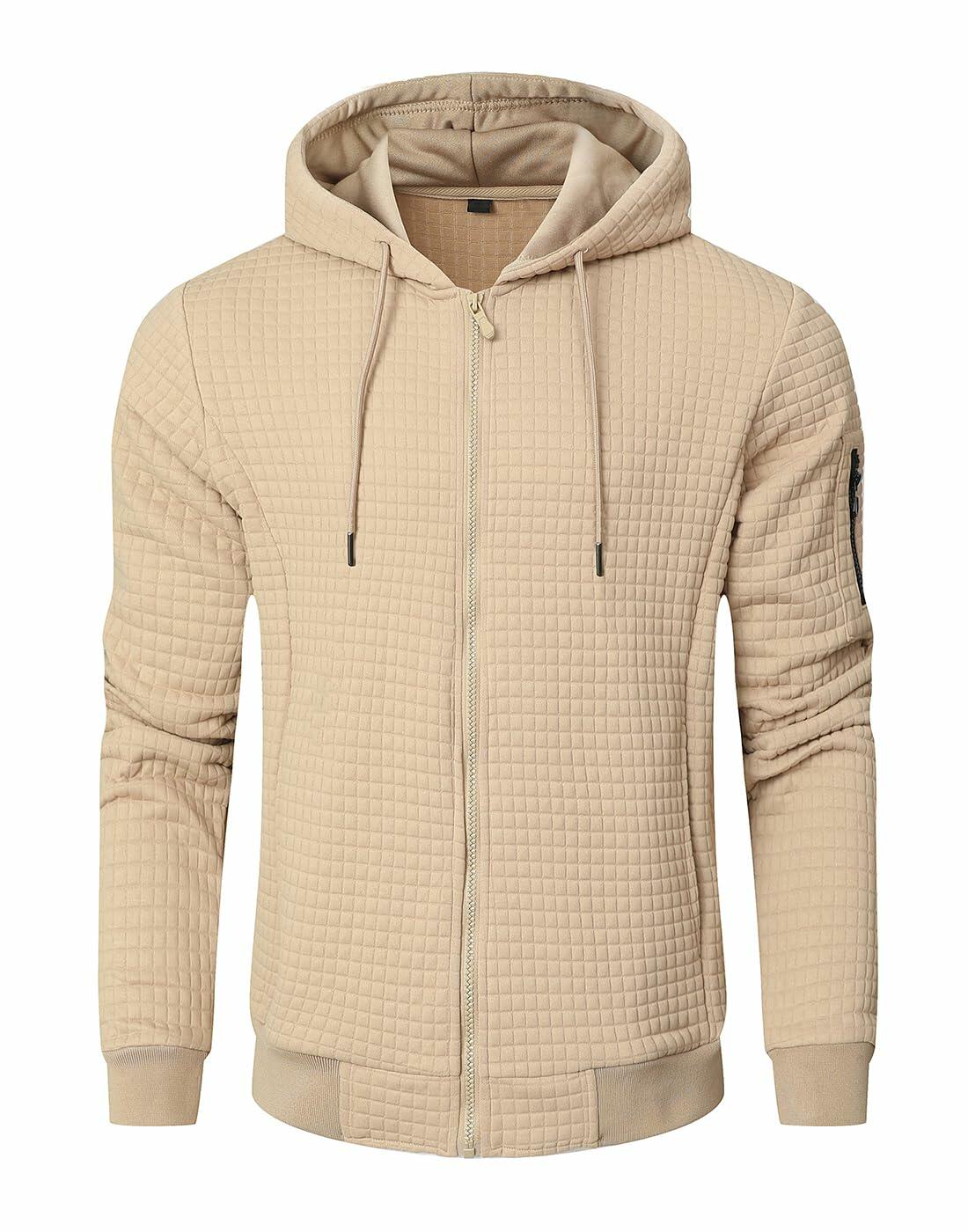 SAVKOOV Mens Lightweight Hoodie Full Zip Sweatshirt Casual Jacket Coat Khaki