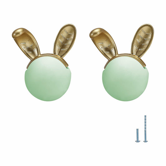 Evionlin 2pcs Green Rabbit Ceramic Cabinet Handles Kitchen Drawer Pulls