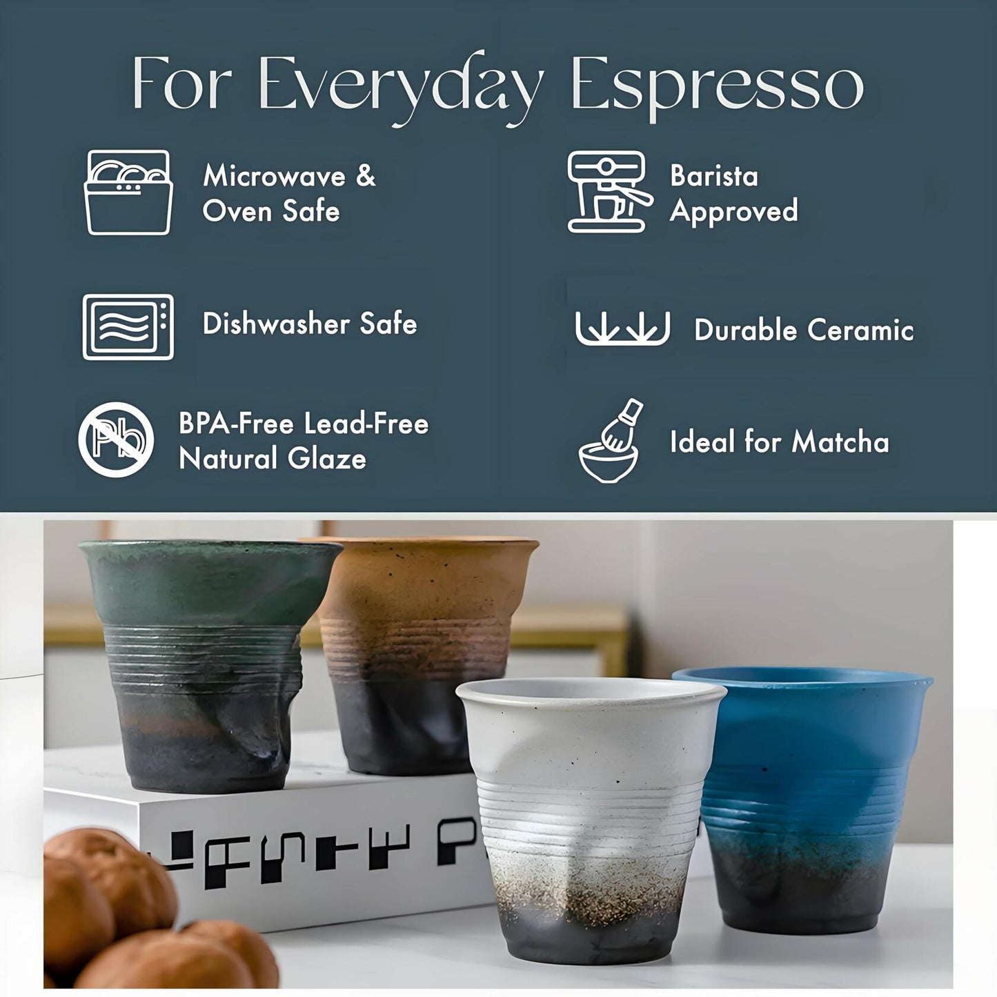 Set of 4 Ceramic Espresso Cups 3oz Matte Colorful | Stackable Demitasse Mugs